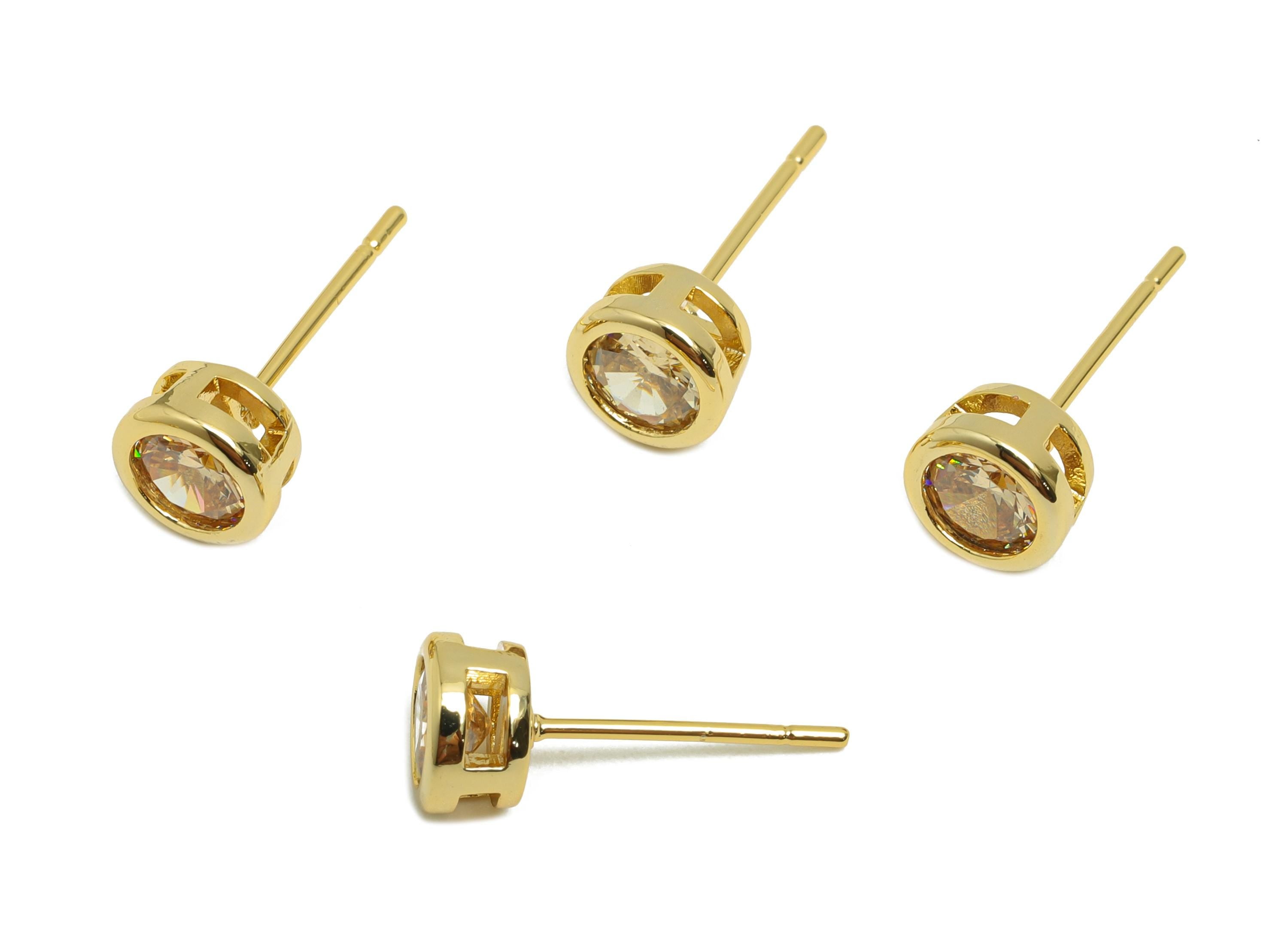 Brass CZ Earring Post - Brass Light Champagne Earring Stud - Zircon Earring Post - Gold Jewelry - 18K Real Gold Plated - 15x6x4mm - RGP8396S - DOMEDBAZAAR