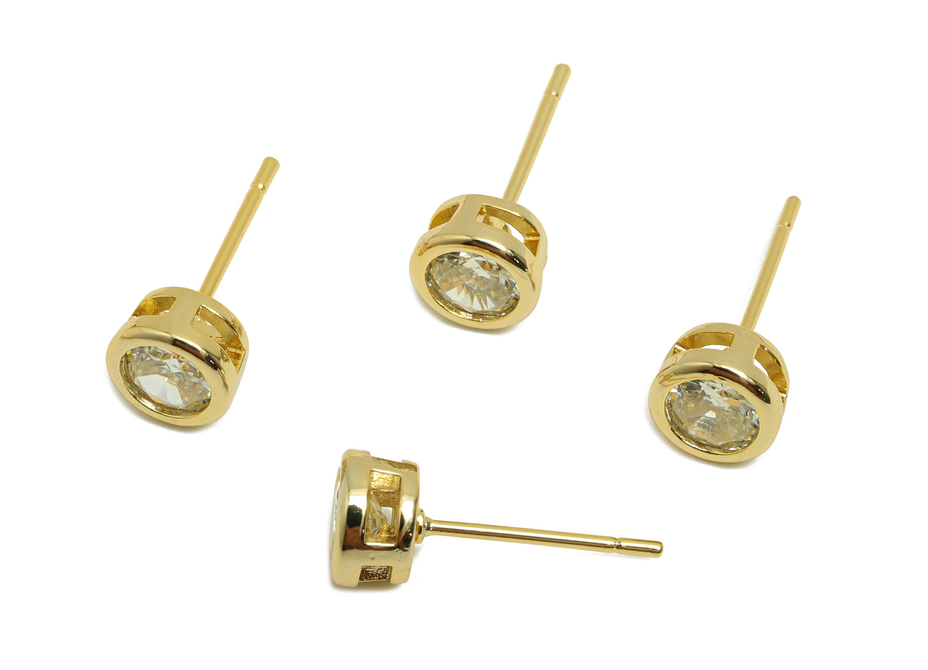 Brass CZ Earring Post - Brass Lemon (CZ-03) Earring Stud - Zircon Earring Post - Gold Jewelry - 18K Real Gold Plated - 15.6x6x4mm -RGP8396L - DOMEDBAZAAR