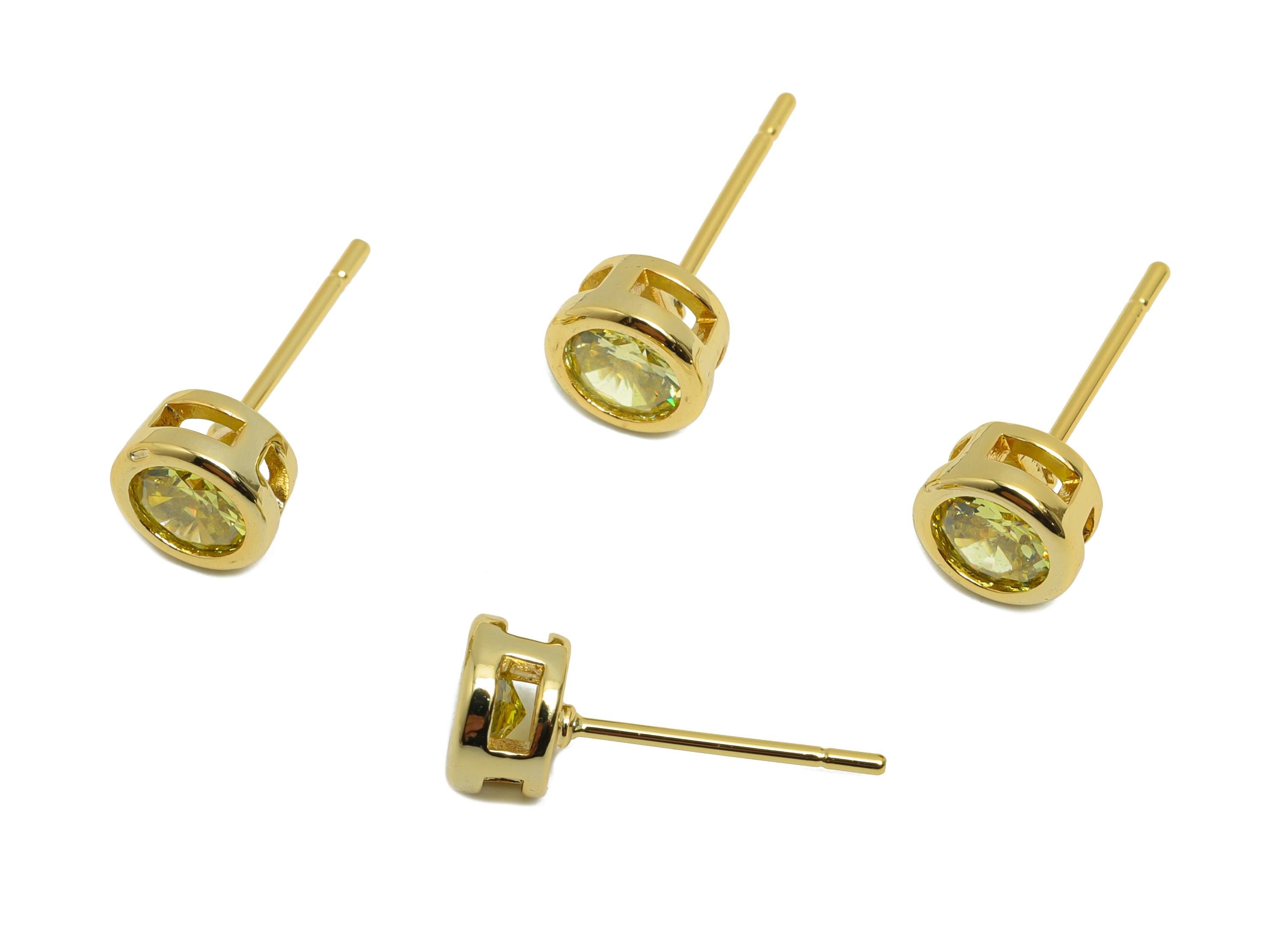 Brass CZ Earring Post - Brass Golden (CZ-05) Earring Stud - Zircon Earring Post - Gold Jewelry - 18K Real Gold Plated - 15.6x6x4mm -RGP8396B - DOMEDBAZAAR