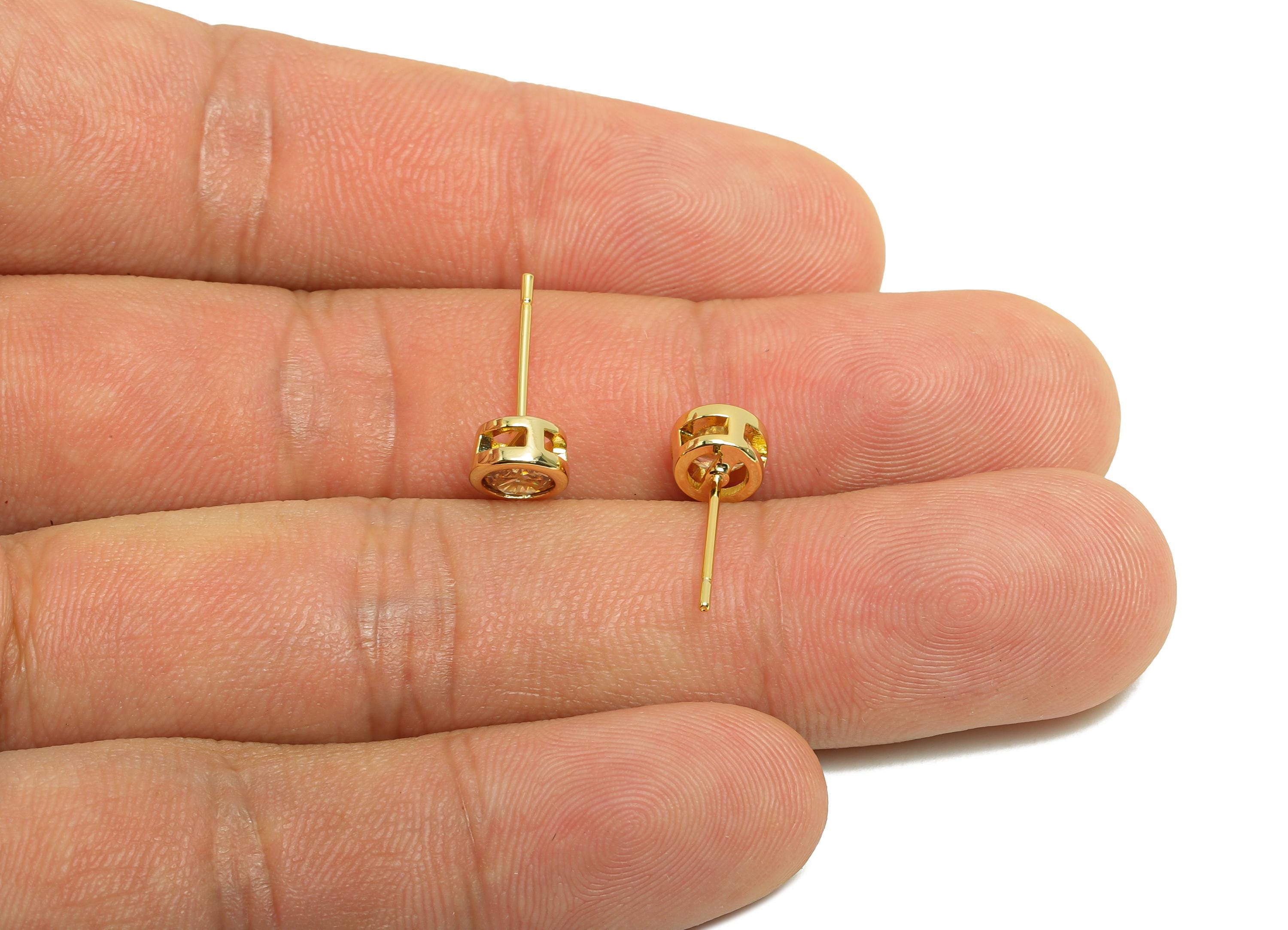 Brass CZ Earring Post - Brass Champagne Earring Stud - Zircon Earring Post - Gold Jewelry - 18K Real Gold Plated - 15.6x6x4mm - RGP8396P - DOMEDBAZAAR