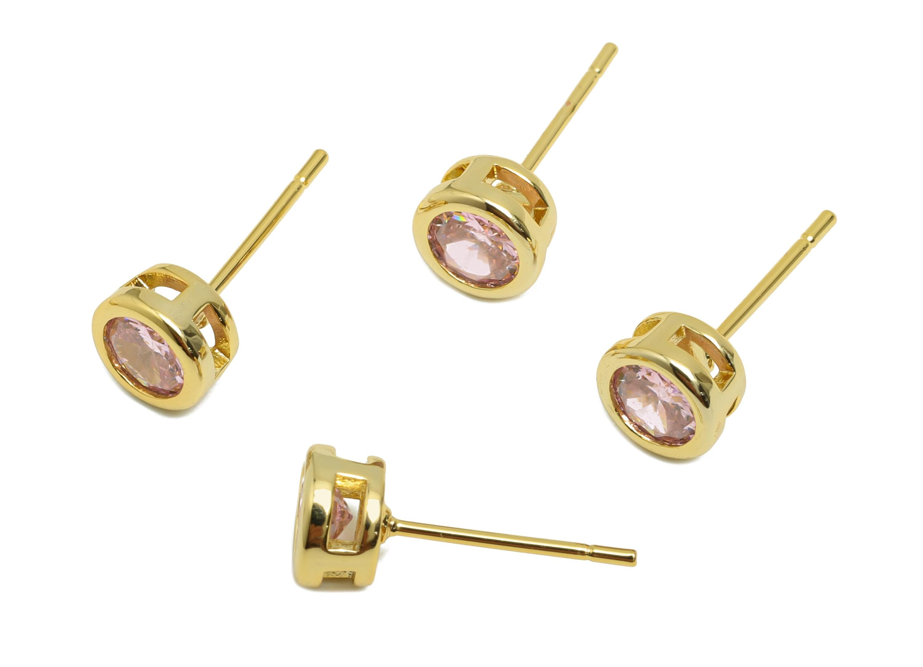 Brass CZ Earring Post - Brass Pink (CZ-01) Earring Stud - Zircon Earring Post - Gold Jewelry - 18K Real Gold Plated - 15x6x4mm - RGP8396H - DOMEDBAZAAR