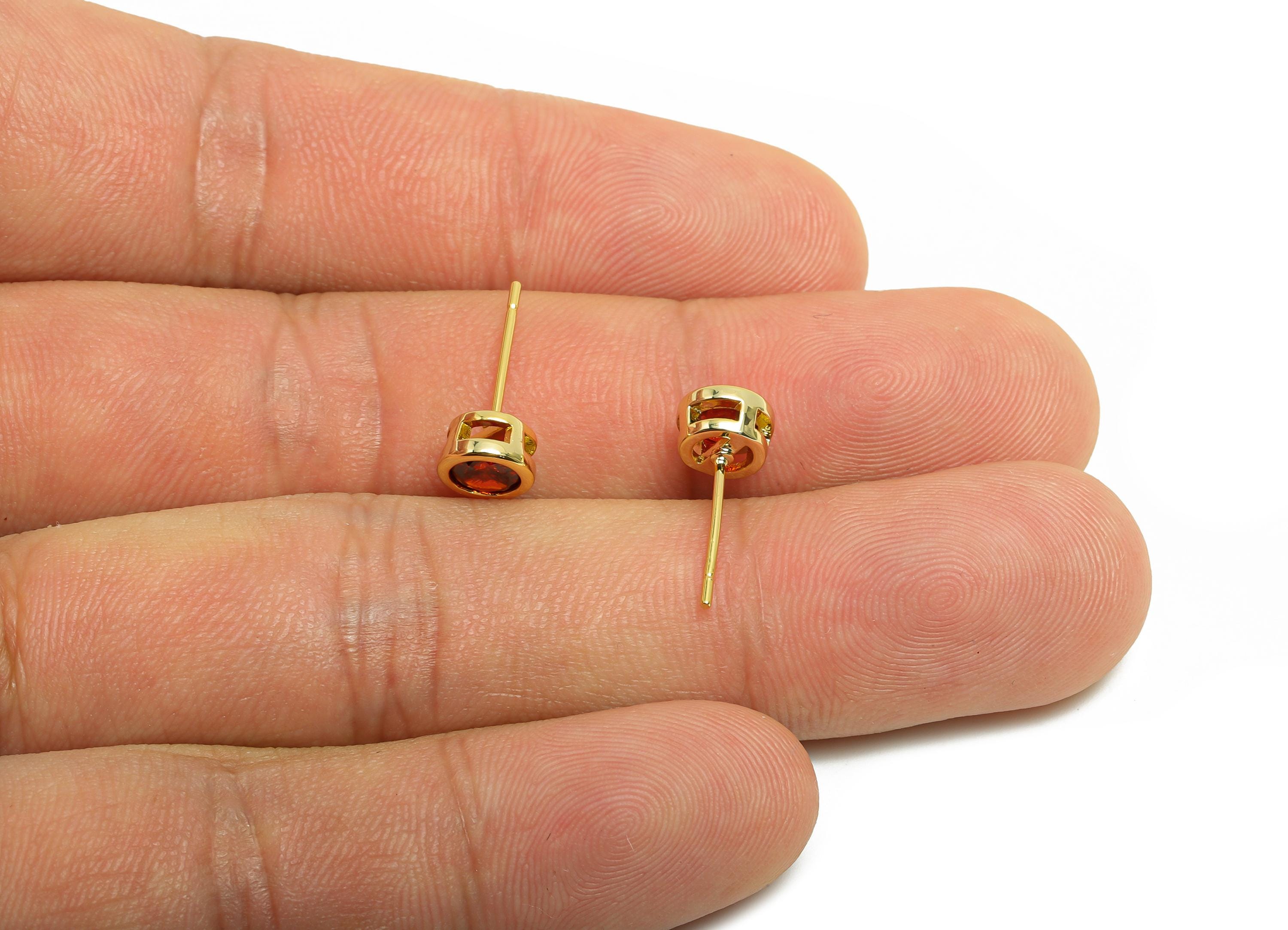 Brass CZ Earring Post - Brass Deep Garnet Earring Stud - Zircon Earring Post - Gold Jewelry - 18K Real Gold Plated - 15x6x4mm - RGP8396D - DOMEDBAZAAR