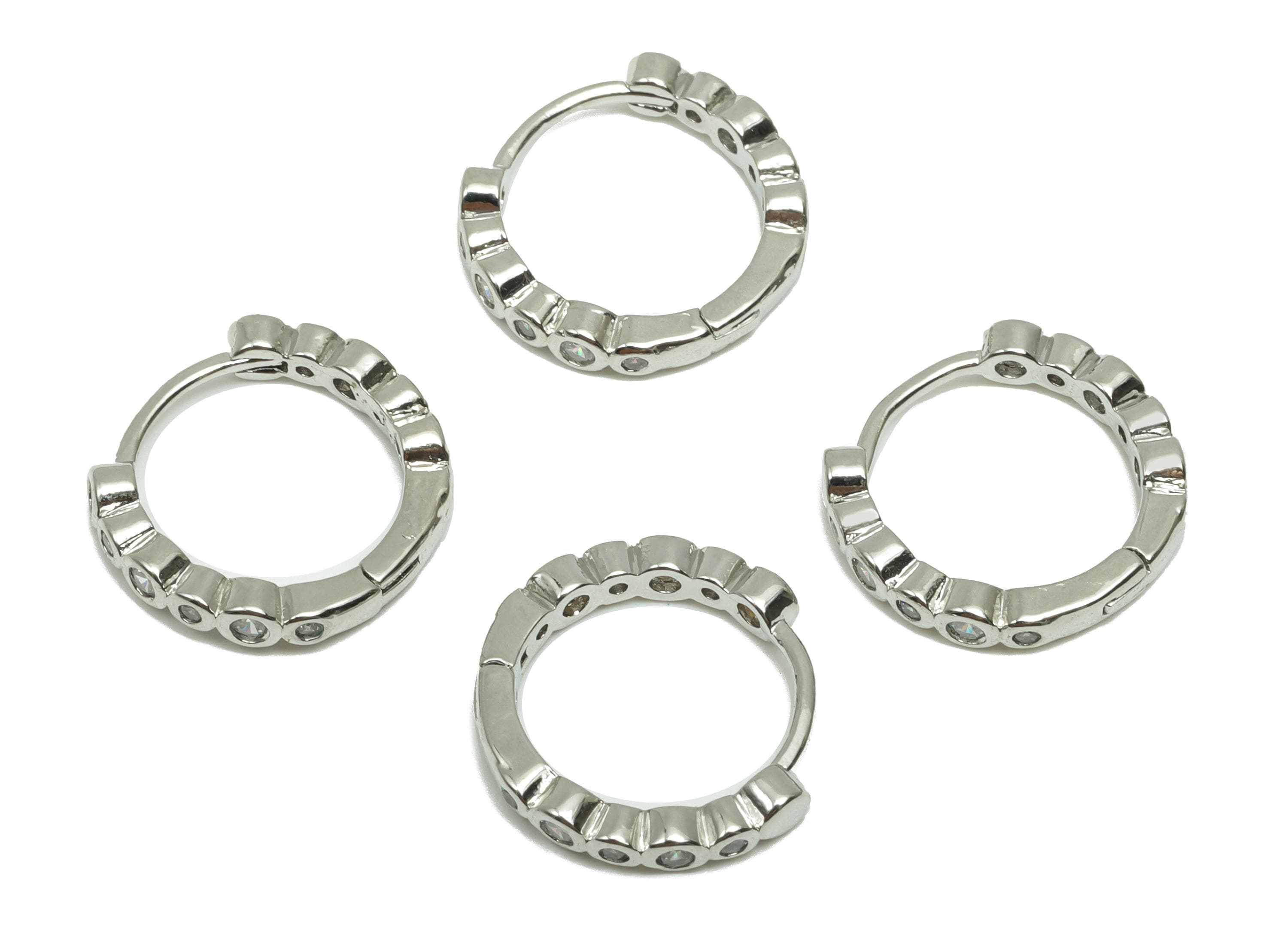 Zircon Round Huggie Earring - For Lady&#39;s Earring - Brass for Party Hoop Earring - 18K Real White Gold Plated - 14.10x12.27x2.63mm - RGP8261 - DOMEDBAZAAR