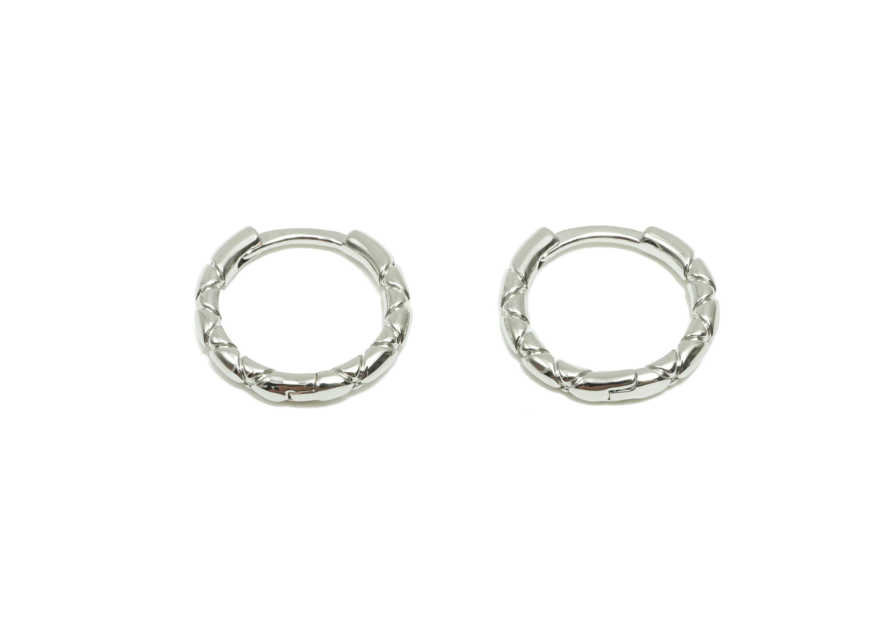 Textured Round Earring - For Girl&#39;s Huggie Earring - Brass Daily Wear Hoop Earring - 18K Real White Gold Plated -12.53x12.62x1.71mm- RGP8262 - DOMEDBAZAAR