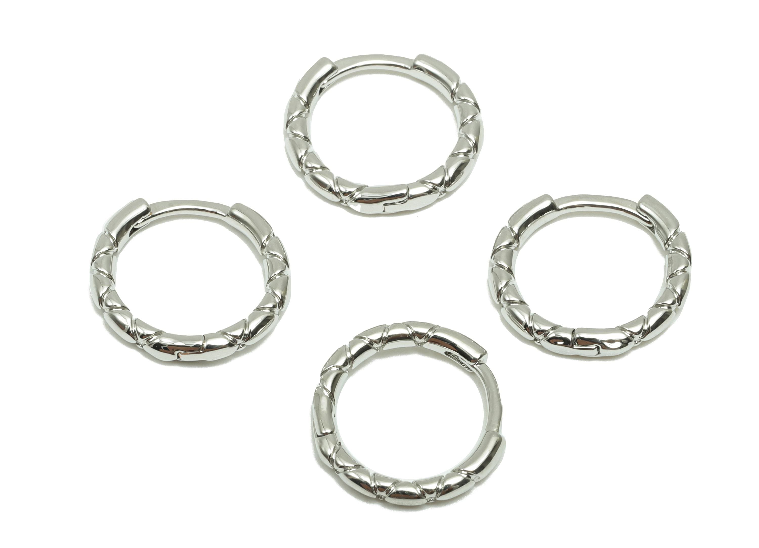 Textured Round Earring - For Girl&#39;s Huggie Earring - Brass Daily Wear Hoop Earring - 18K Real White Gold Plated -12.53x12.62x1.71mm- RGP8262 - DOMEDBAZAAR