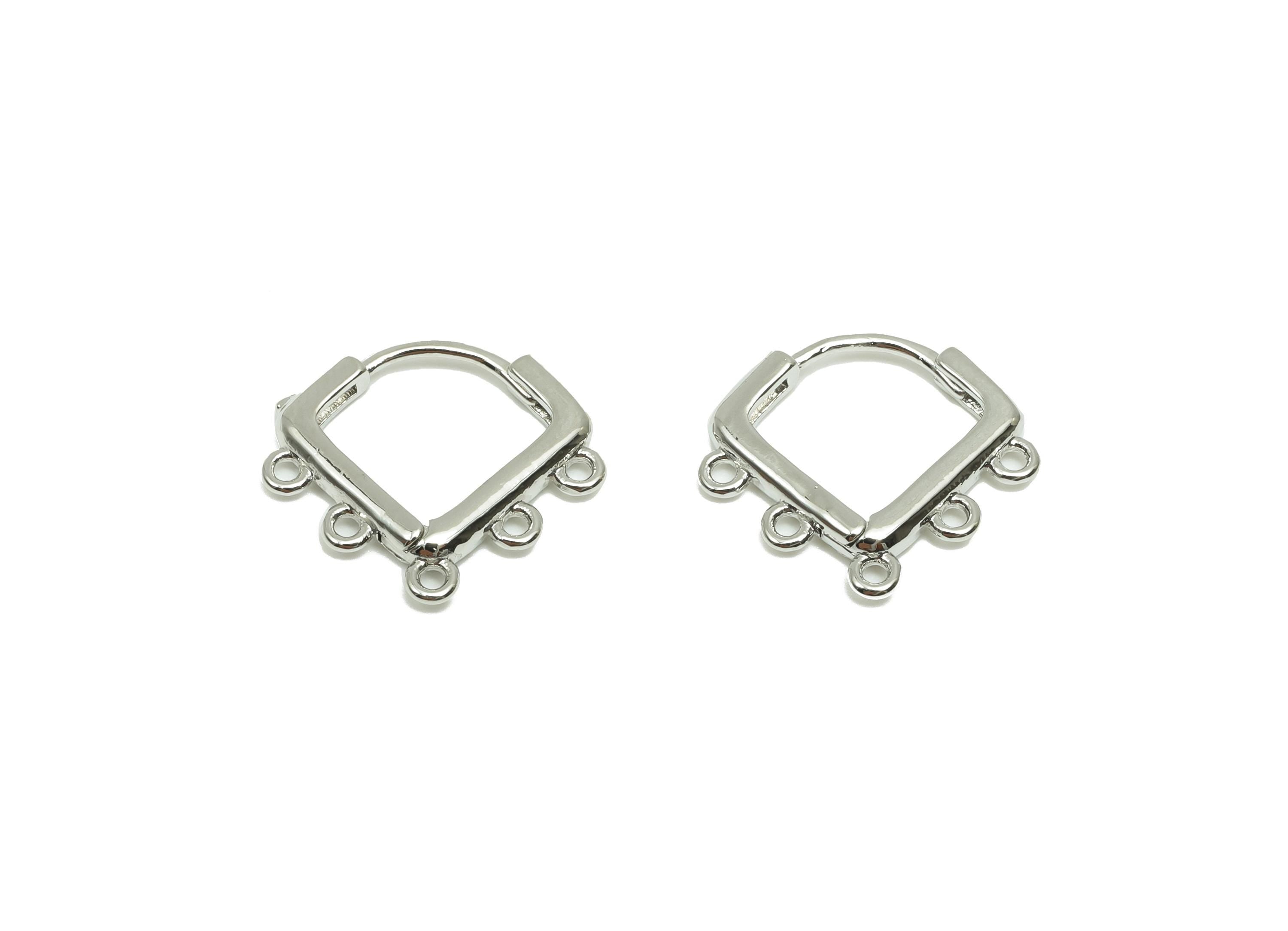 Diamond Huggie Ear - For Lady&#39;s Hoop Earring with 5 Loop - Brass Hoop Ear Clasp - 18K Real White Gold Plated - 14.33x14.32x2.06mm - RGP8263 - DOMEDBAZAAR