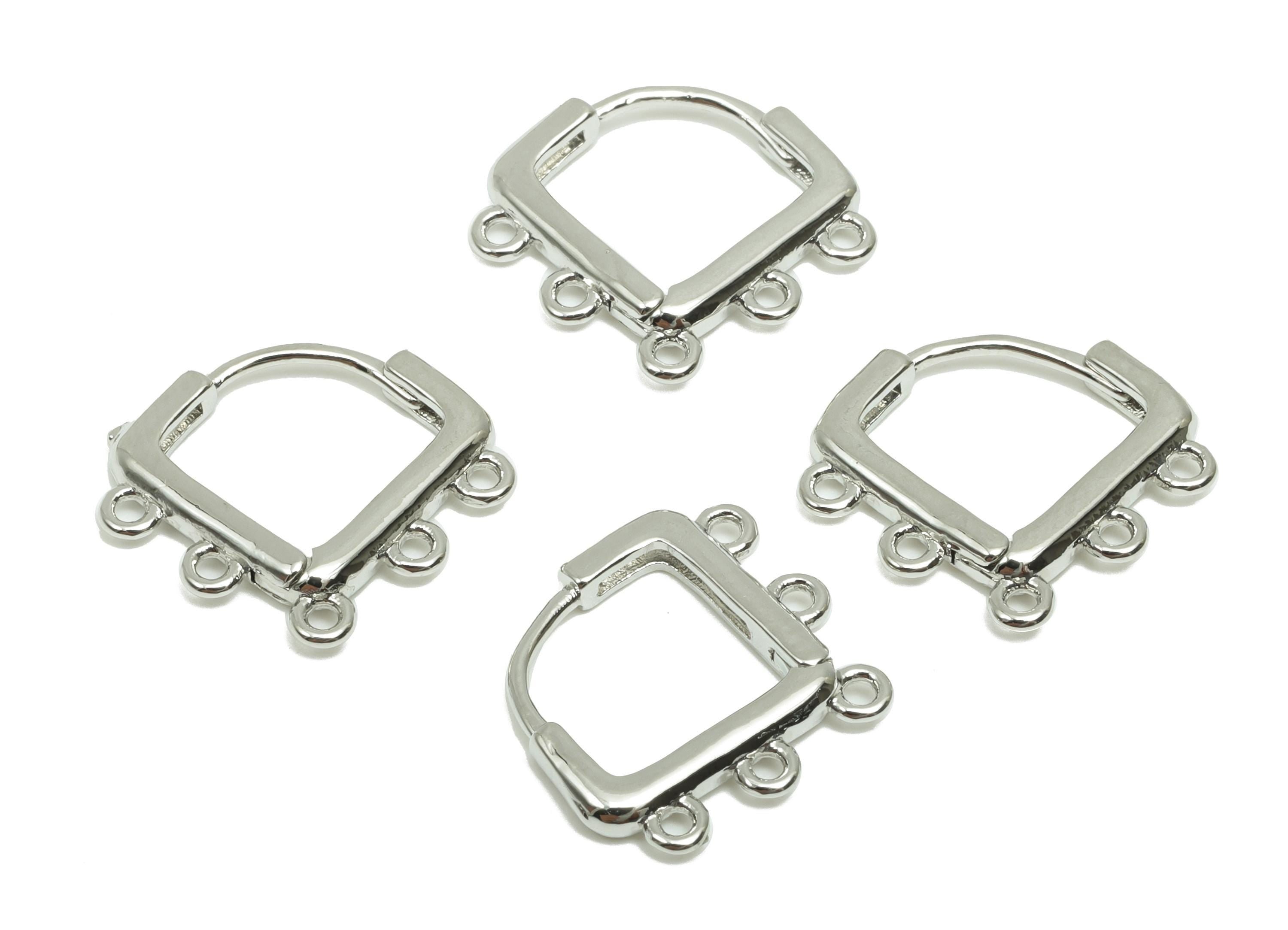 Diamond Huggie Ear - For Lady&#39;s Hoop Earring with 5 Loop - Brass Hoop Ear Clasp - 18K Real White Gold Plated - 14.33x14.32x2.06mm - RGP8263 - DOMEDBAZAAR