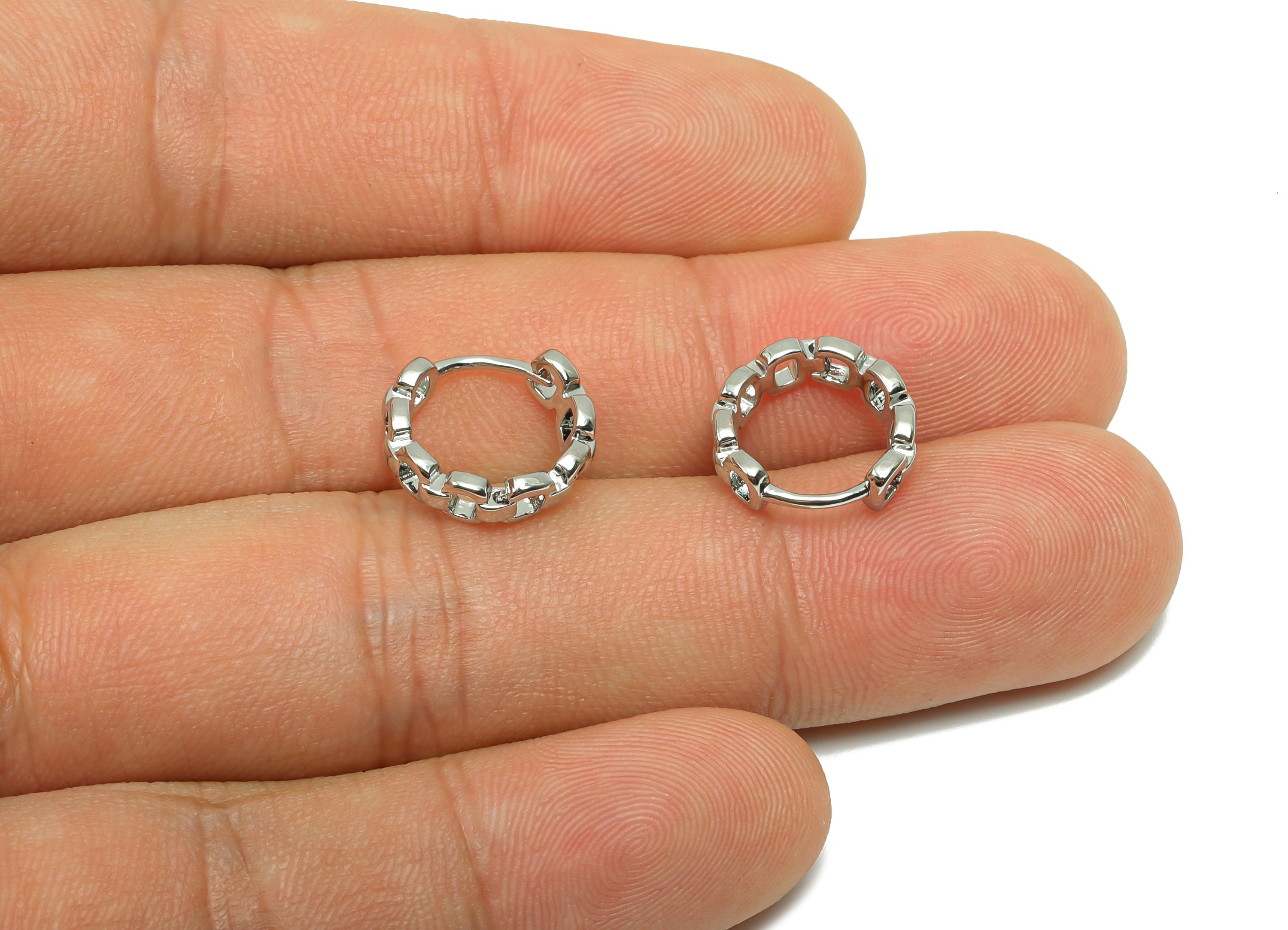 Round Chain Earring - For Woman's Huggie Earring - Brass Daily Wear Hoop Earring - 18K Real White Gold Plated - 11.89x12.72x2.25mm - RGP8264 - DOMEDBAZAAR