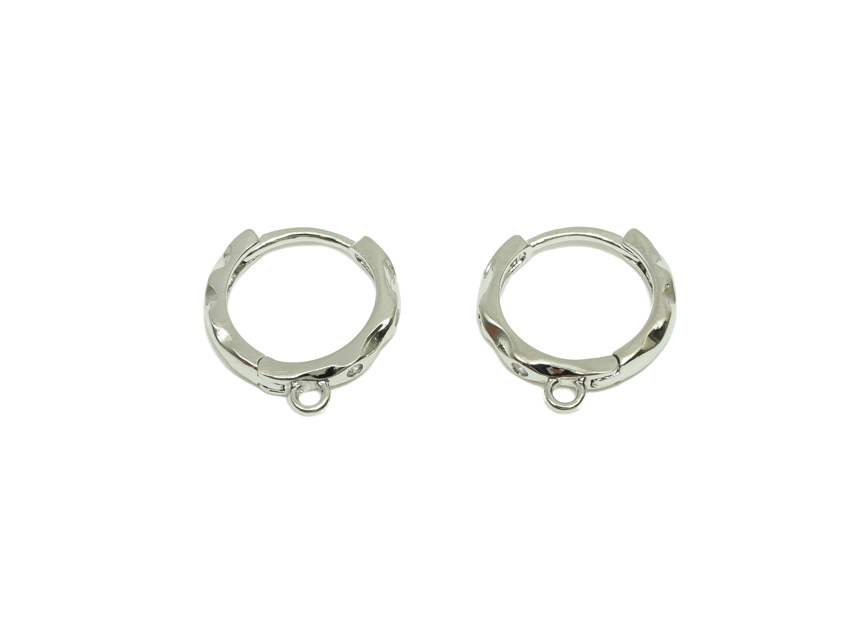 Round Flower Earring - For Girl&#39;s Huggie Earring - Brass Daily Wear Hoop Earring - 18K Real White Gold Plated - 15.48x14.21x2.63mm - RGP8265 - DOMEDBAZAAR