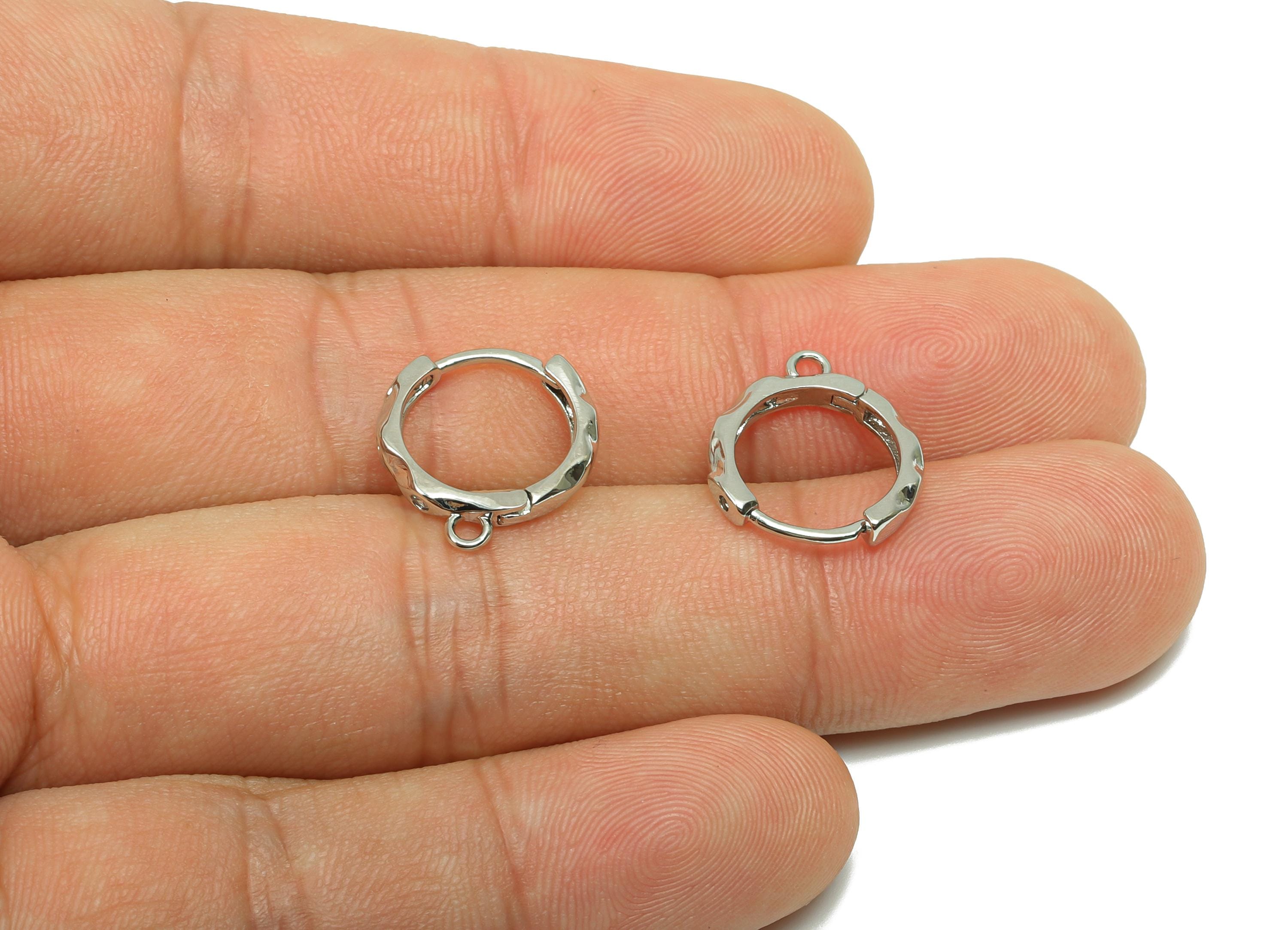 Round Flower Earring - For Girl&#39;s Huggie Earring - Brass Daily Wear Hoop Earring - 18K Real White Gold Plated - 15.48x14.21x2.63mm - RGP8265 - DOMEDBAZAAR