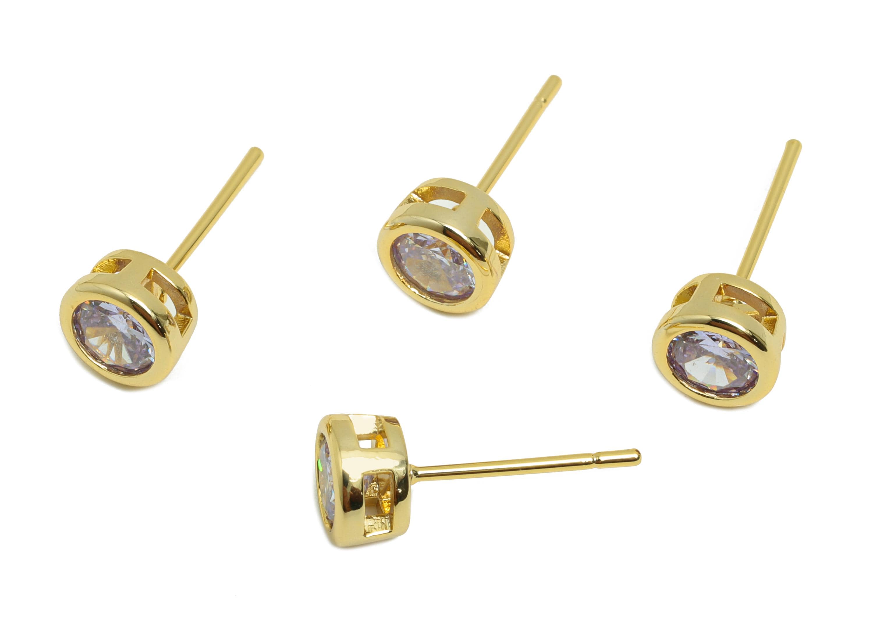 Brass CZ Earring Post - Brass Lavende (CZ-06) Earring Stud - Zircon Earring Post - Gold Jewelry - 18K Real Gold Plated - 15x6x4mm - RGP8396E - DOMEDBAZAAR