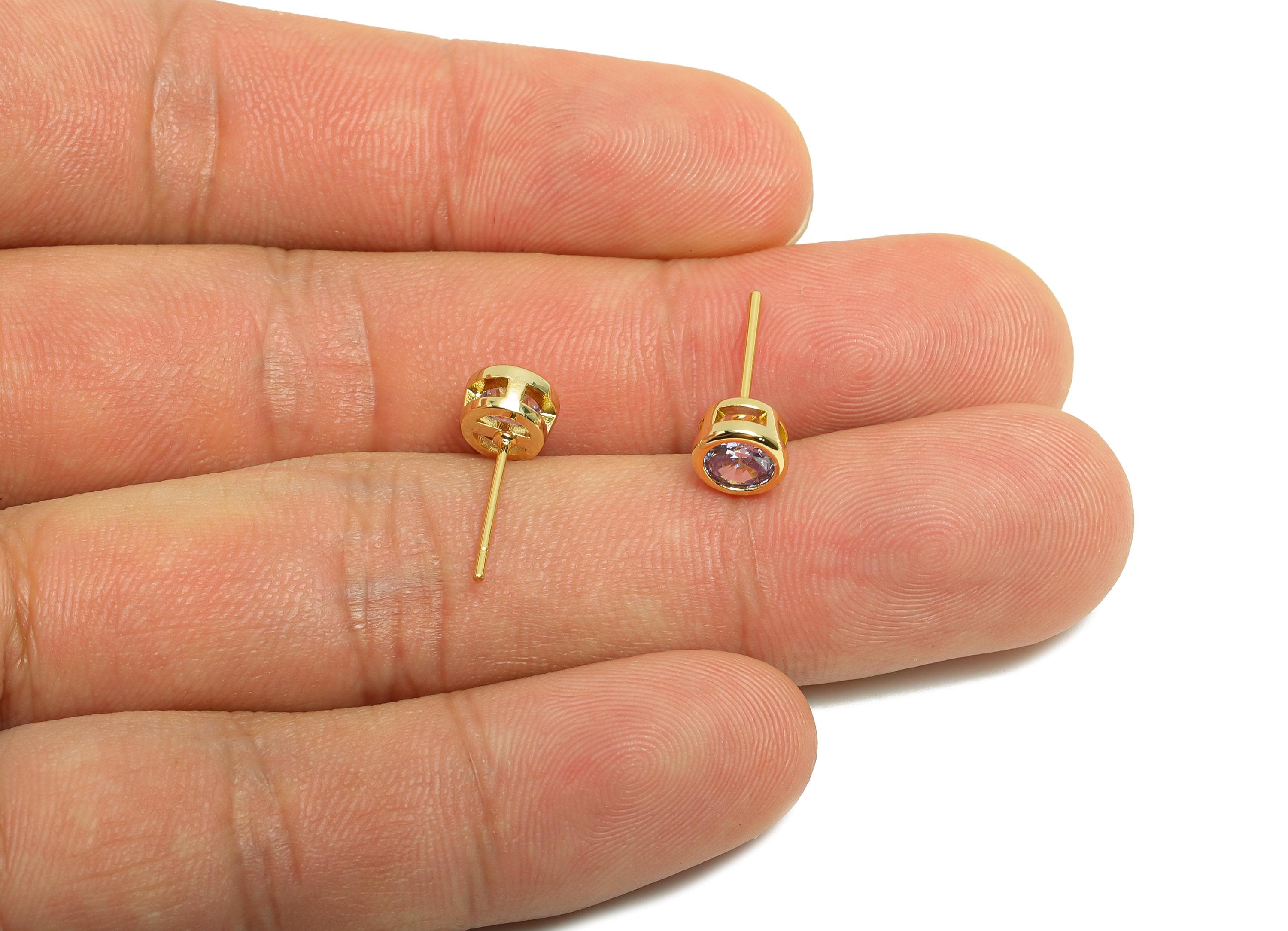 Brass CZ Earring Post - Brass Lavende (CZ-06) Earring Stud - Zircon Earring Post - Gold Jewelry - 18K Real Gold Plated - 15x6x4mm - RGP8396E - DOMEDBAZAAR