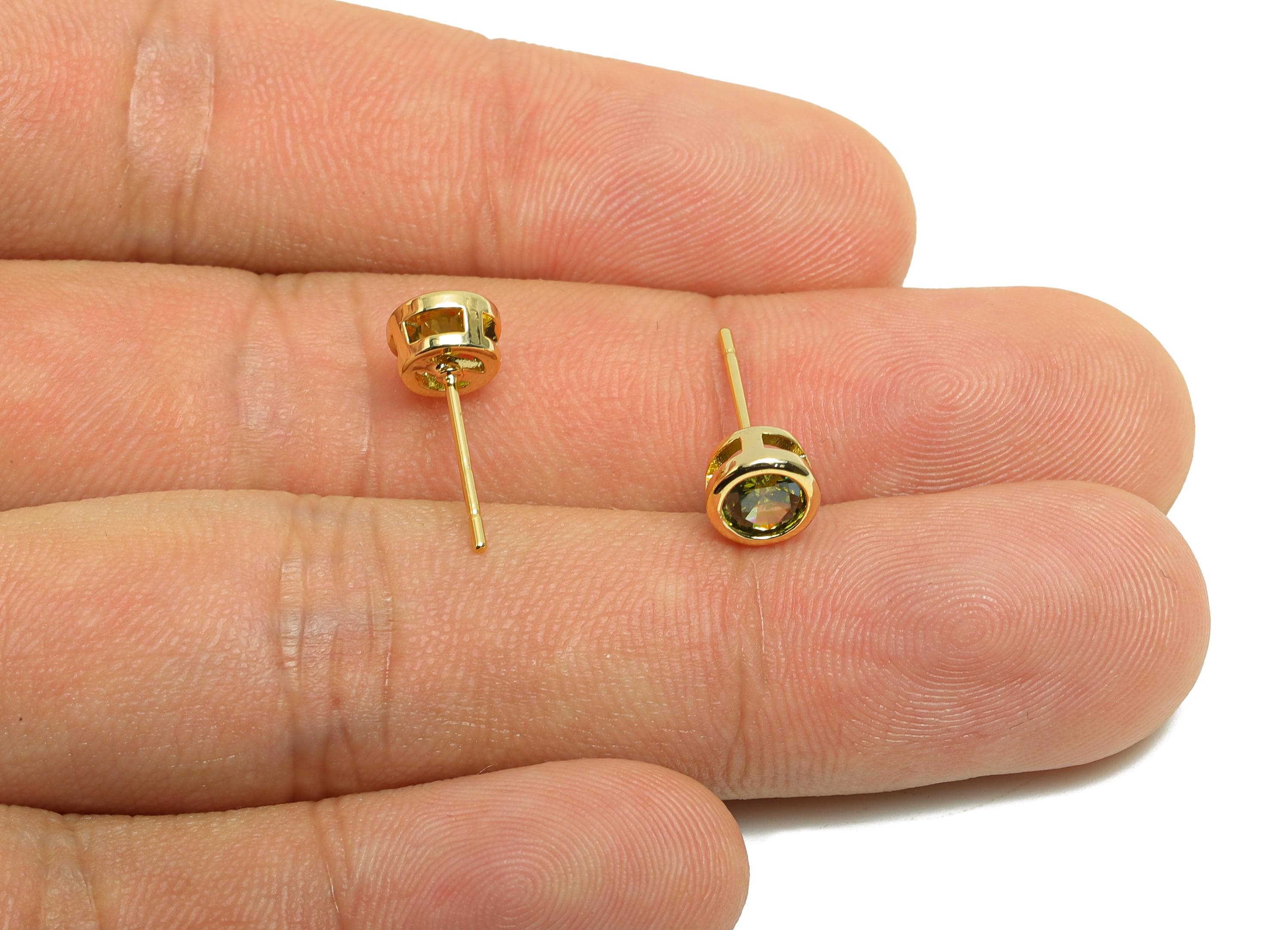 Brass CZ Earring Post - Brass D-Peridot Earring Stud - Zircon Earring Post - Gold Jewelry - 18K Real Gold Plated - 15x6x4mm - RGP8396J - DOMEDBAZAAR
