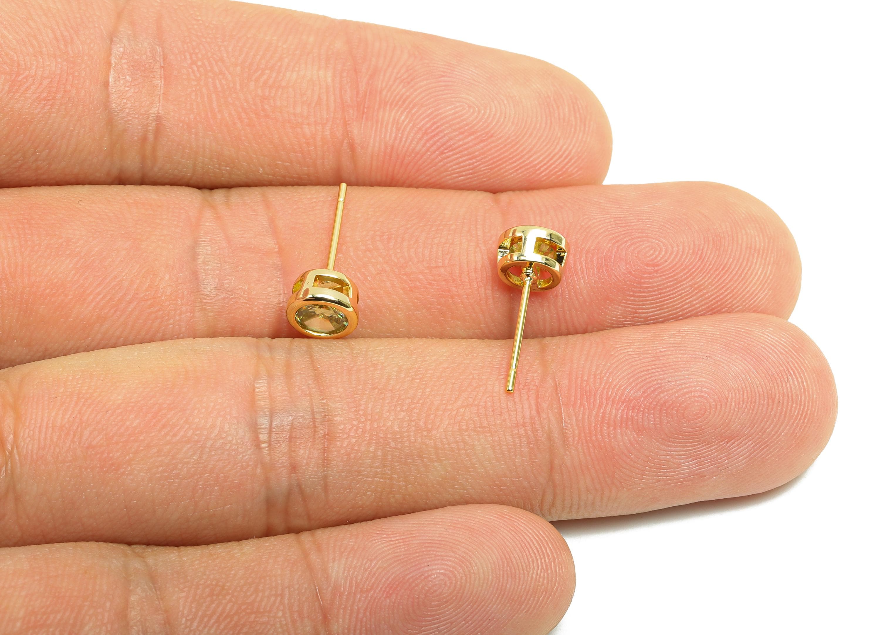 Brass CZ Earring Post - Brass D-Peridot Earring Stud - Zircon Earring Post - Gold Jewelry - 18K Real Gold Plated - 15x6x4mm - RGP8396A - DOMEDBAZAAR