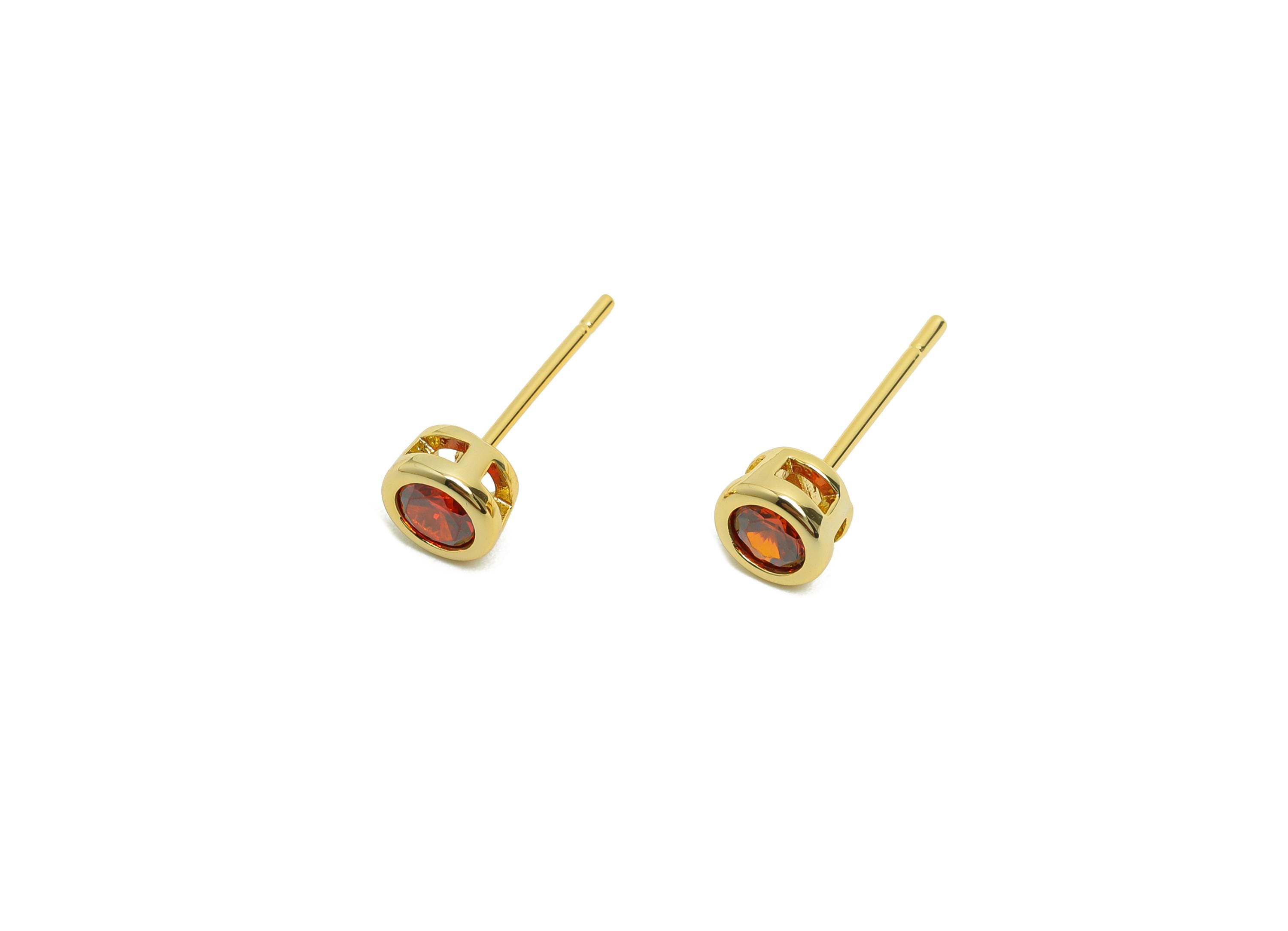 Brass CZ Earring Post - Brass Orange Red Earring Stud - Zircon Earring Post - Gold Jewelry - 18K Real Gold Plated - 15x5x3mm - RGP8397S - DOMEDBAZAAR