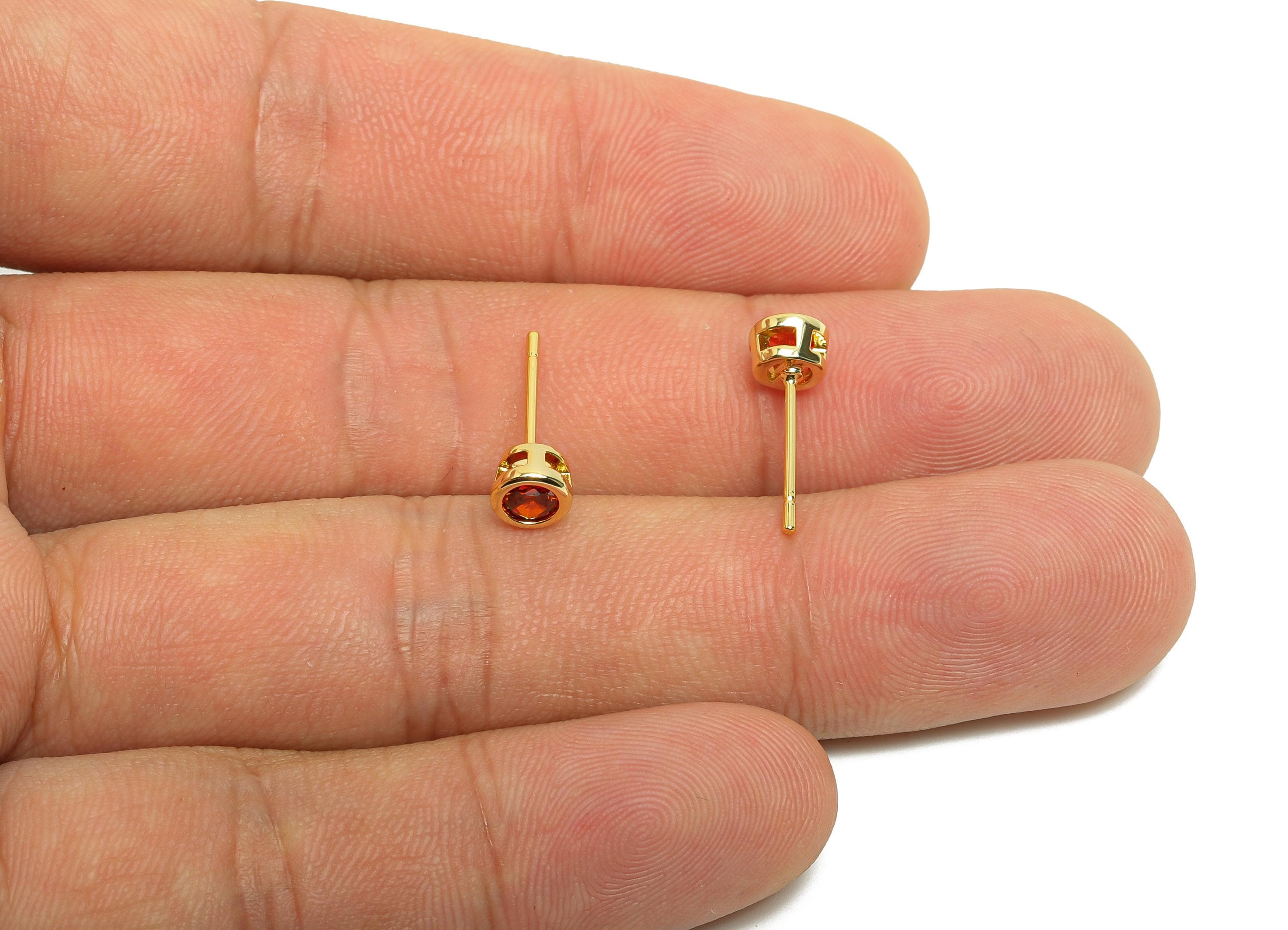 Brass CZ Earring Post - Brass Orange Red Earring Stud - Zircon Earring Post - Gold Jewelry - 18K Real Gold Plated - 15x5x3mm - RGP8397S - DOMEDBAZAAR