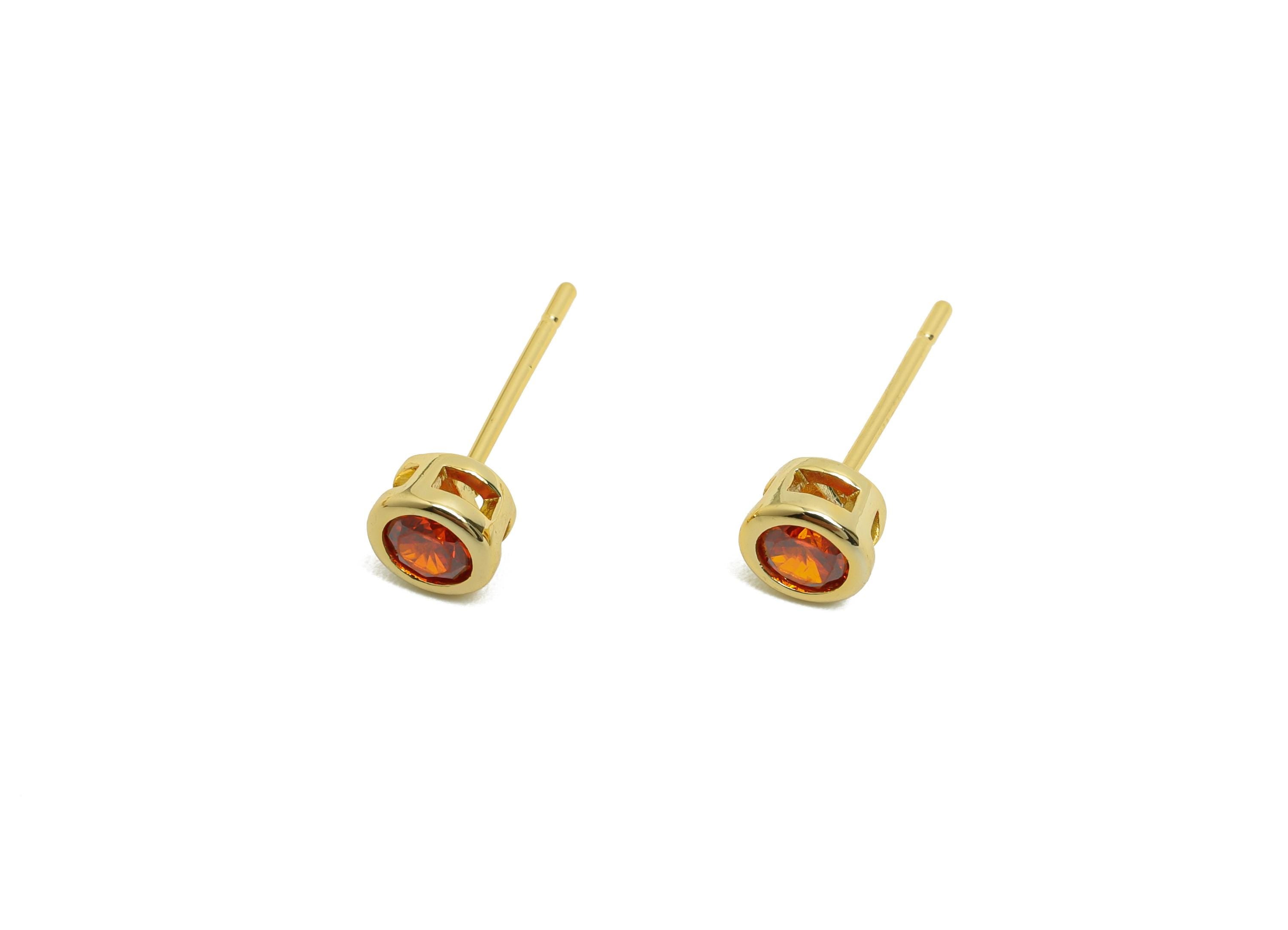 Brass CZ Earring Post - Brass Light Orange Earring Stud - Zircon Earring Post - Gold Jewelry - 18K Real Gold Plated - 15x5x3mm - RGP8397U - DOMEDBAZAAR
