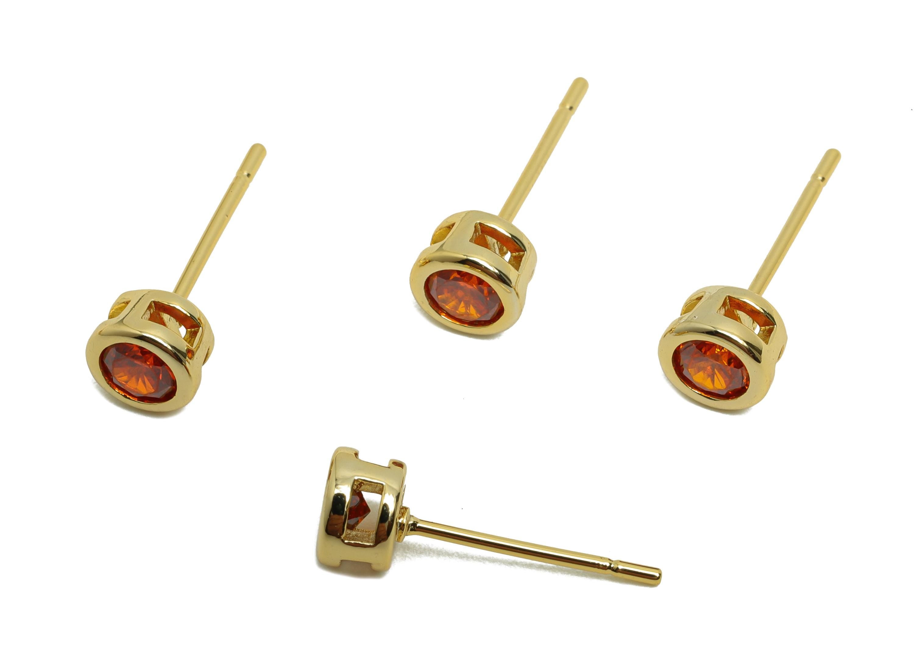 Brass CZ Earring Post - Brass Light Orange Earring Stud - Zircon Earring Post - Gold Jewelry - 18K Real Gold Plated - 15x5x3mm - RGP8397U - DOMEDBAZAAR
