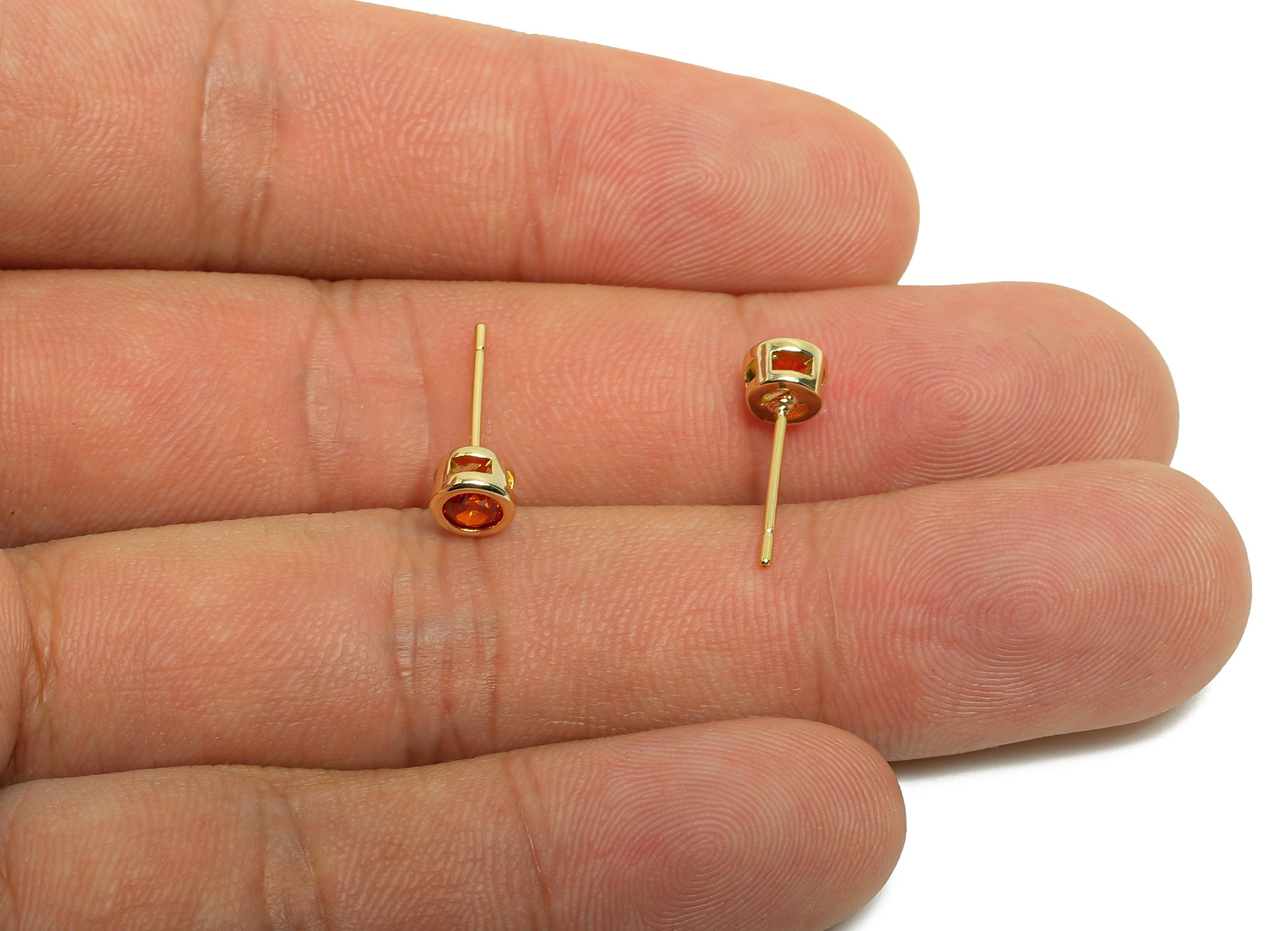 Brass CZ Earring Post - Brass Light Orange Earring Stud - Zircon Earring Post - Gold Jewelry - 18K Real Gold Plated - 15x5x3mm - RGP8397U - DOMEDBAZAAR