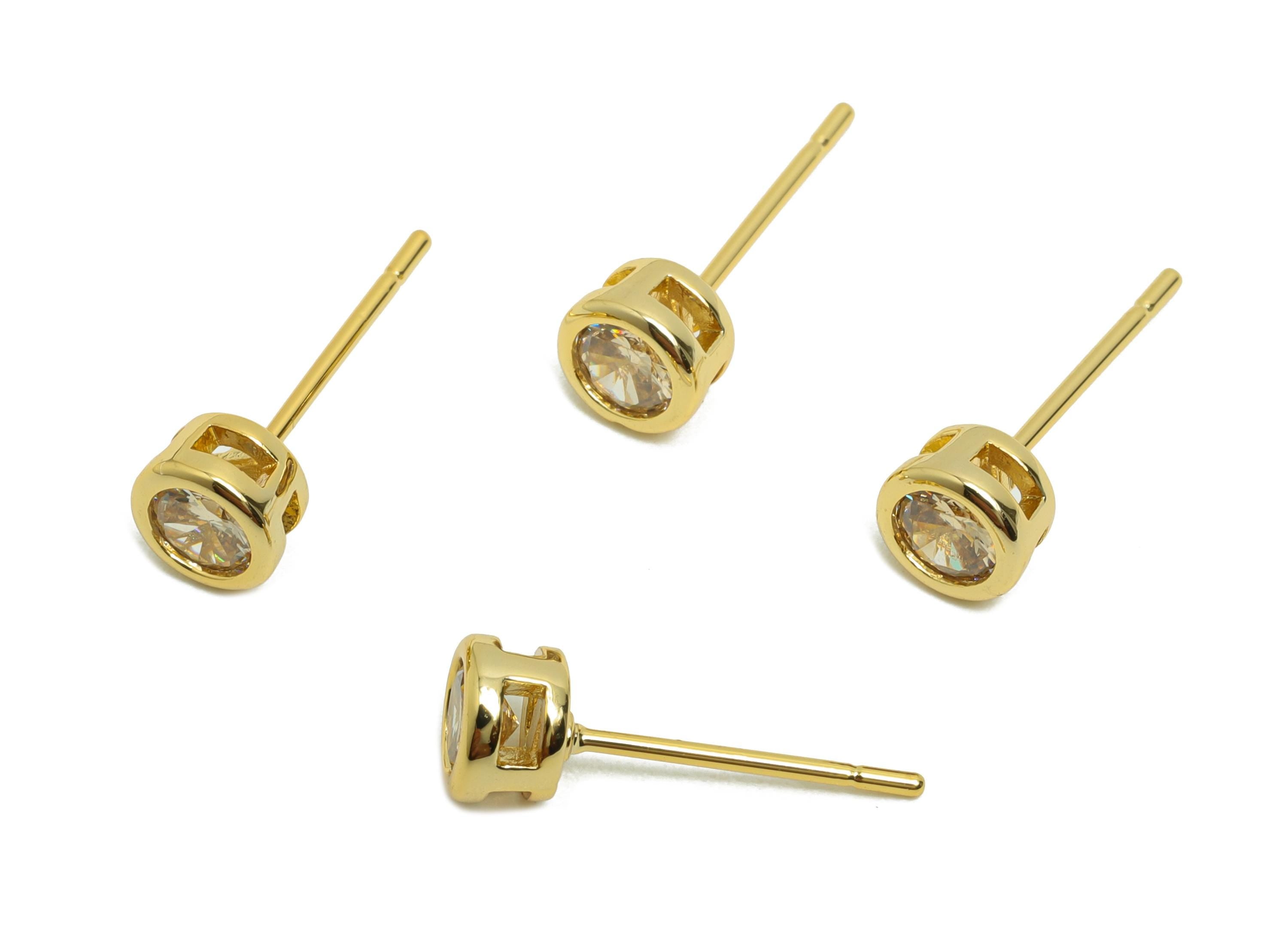 Brass CZ Earring Post - Brass Champagne Earring Stud - Zircon Earring Post - Gold Jewelry - 18K Real Gold Plated - 15x5x3mm - RGP8397N - DOMEDBAZAAR