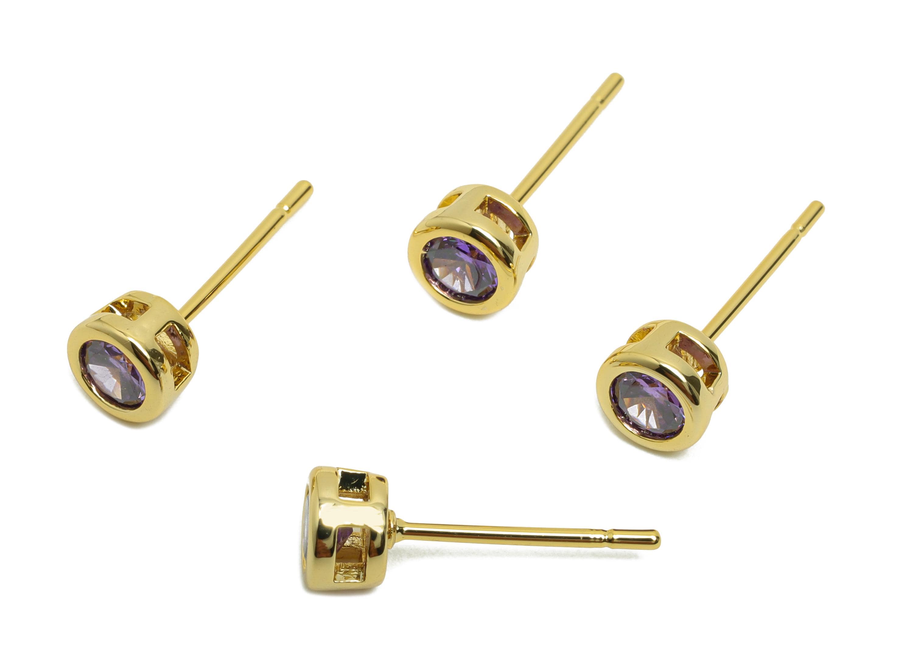 Brass CZ Earring Post - Brass L-Champagne Earring Stud - Zircon Earring Post - Gold Jewelry - 18K Real Gold Plated - 15x5x3mm - RGP8397Z - DOMEDBAZAAR