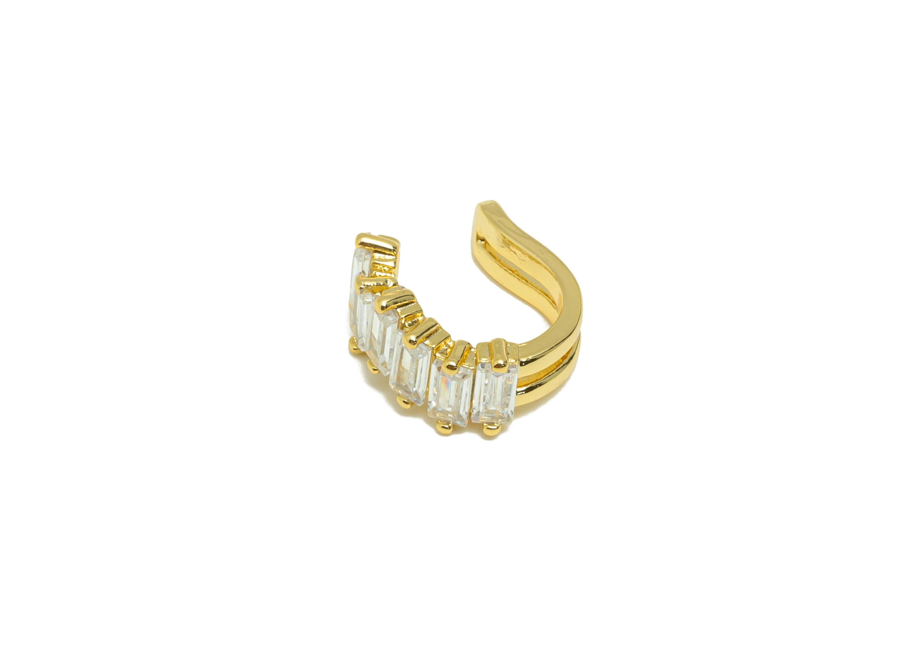 Brass Open Zircon Earring Cuff - Gold Baguette-Cut Crystals Earring - Adjustable Cuff Ear - 18K Real Gold Plating - 11.4x10.9x6.2mm- RGP8878