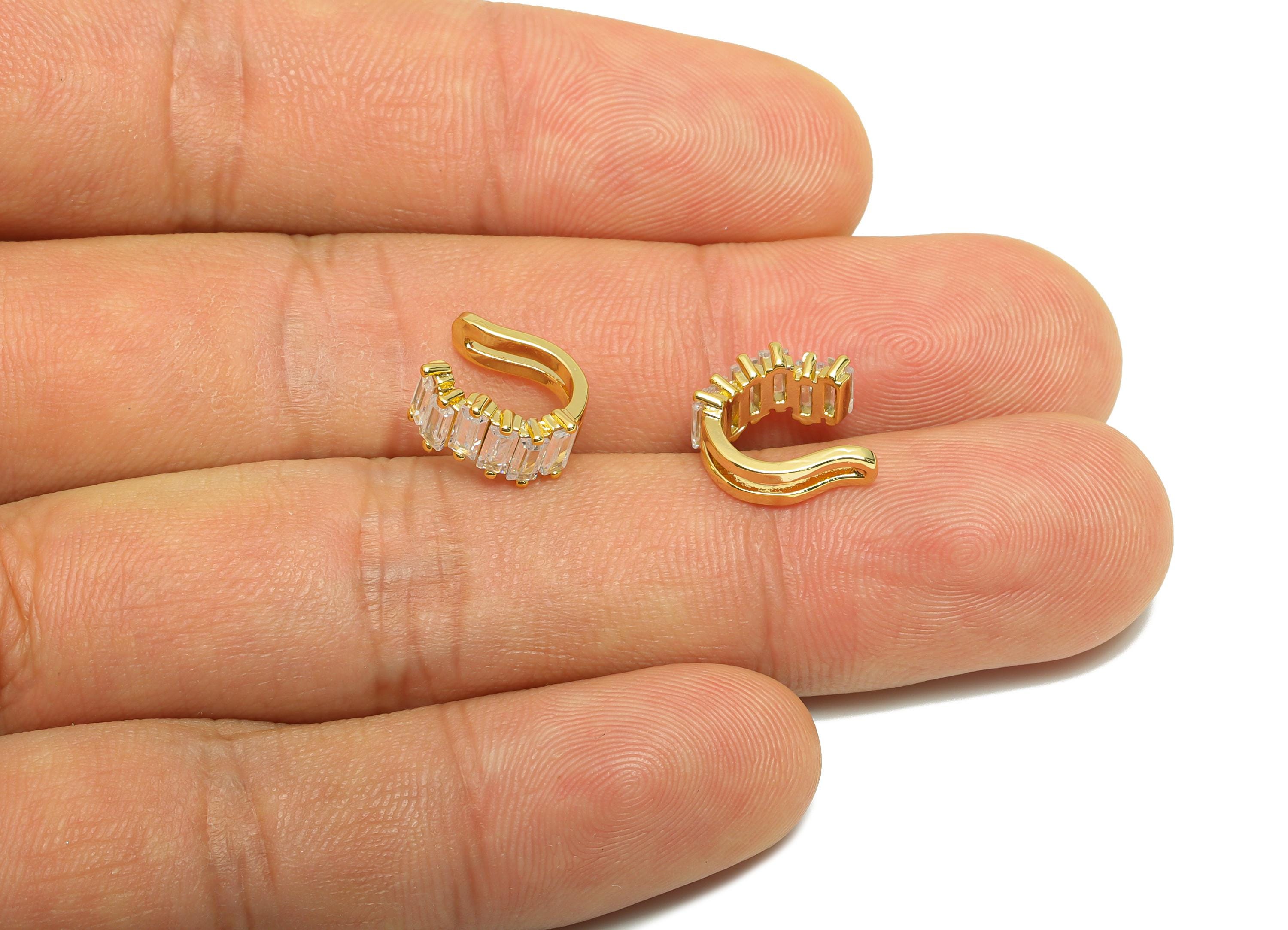 Brass Open Zircon Earring Cuff - Gold Baguette-Cut Crystals Earring - Adjustable Cuff Ear - 18K Real Gold Plating - 11.4x10.9x6.2mm- RGP8878