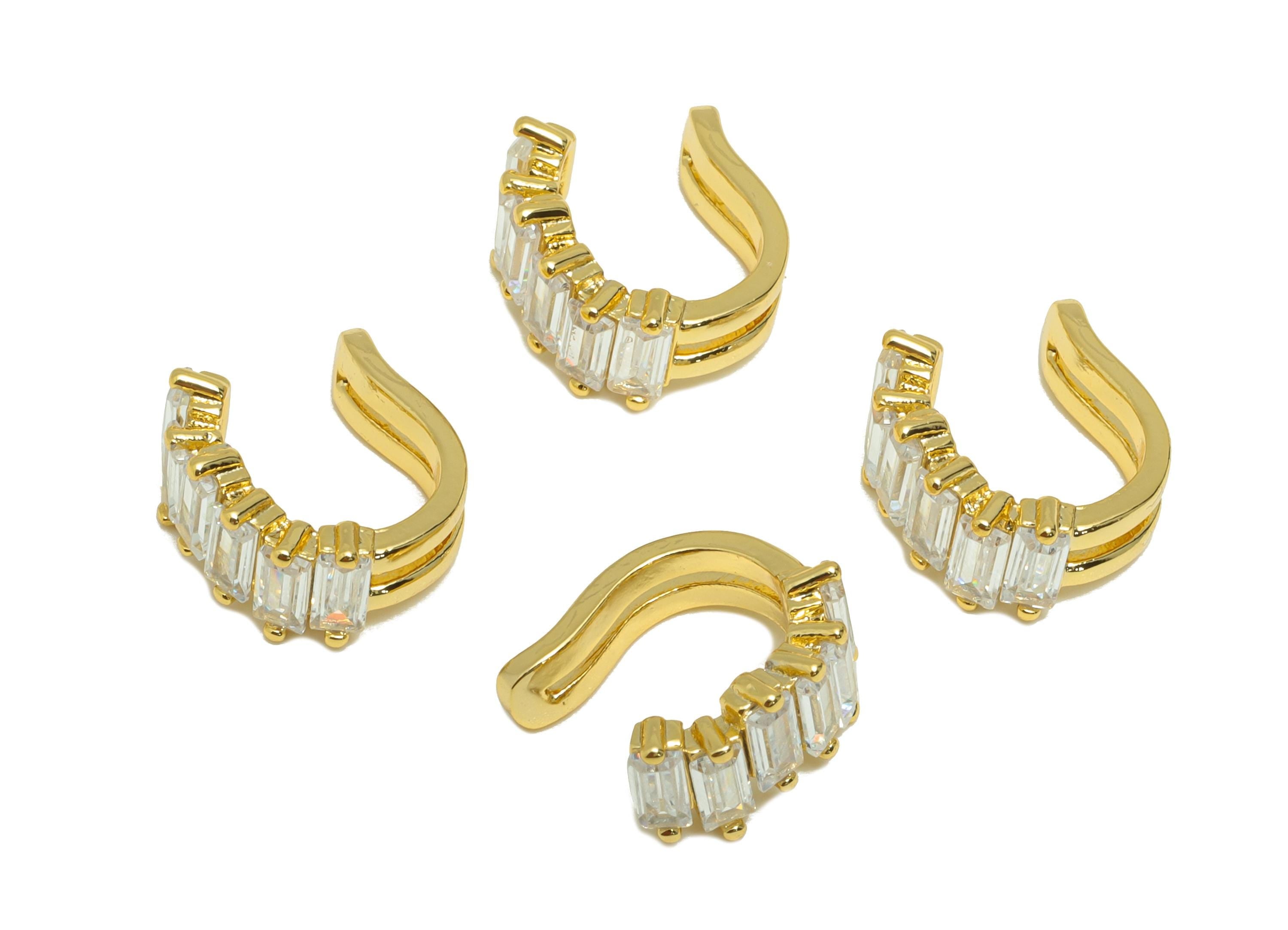 Brass Open Zircon Earring Cuff - Gold Baguette-Cut Crystals Earring - Adjustable Cuff Ear - 18K Real Gold Plating - 11.4x10.9x6.2mm- RGP8878