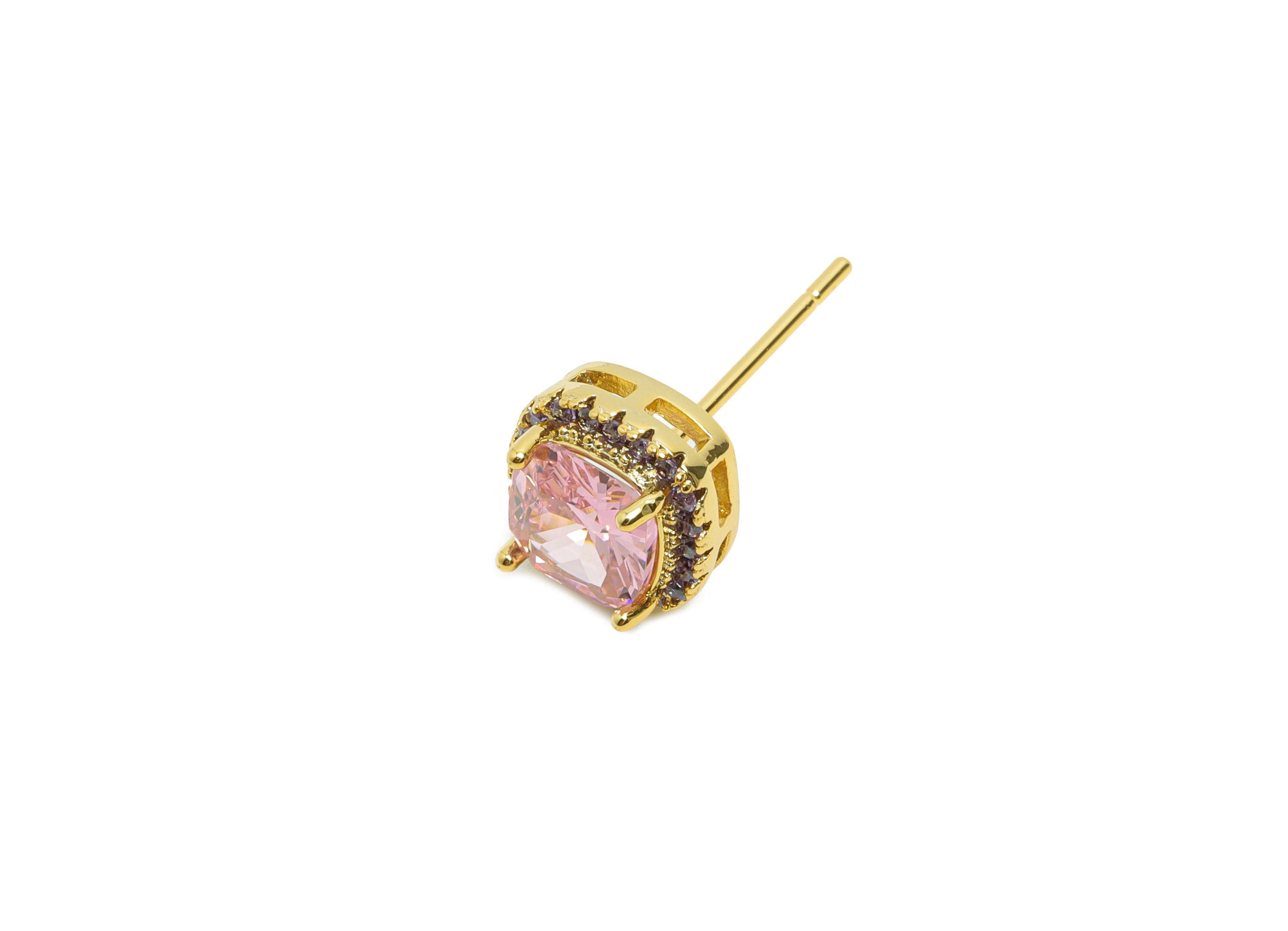 Brass Square Earring Post - Brass Zircon Earring Stud - Rainbow CZ Earring Stud - Gold Jewelry - 18K Real Gold Plating - 17x8x5mm - RGP8398R - DOMEDBAZAAR