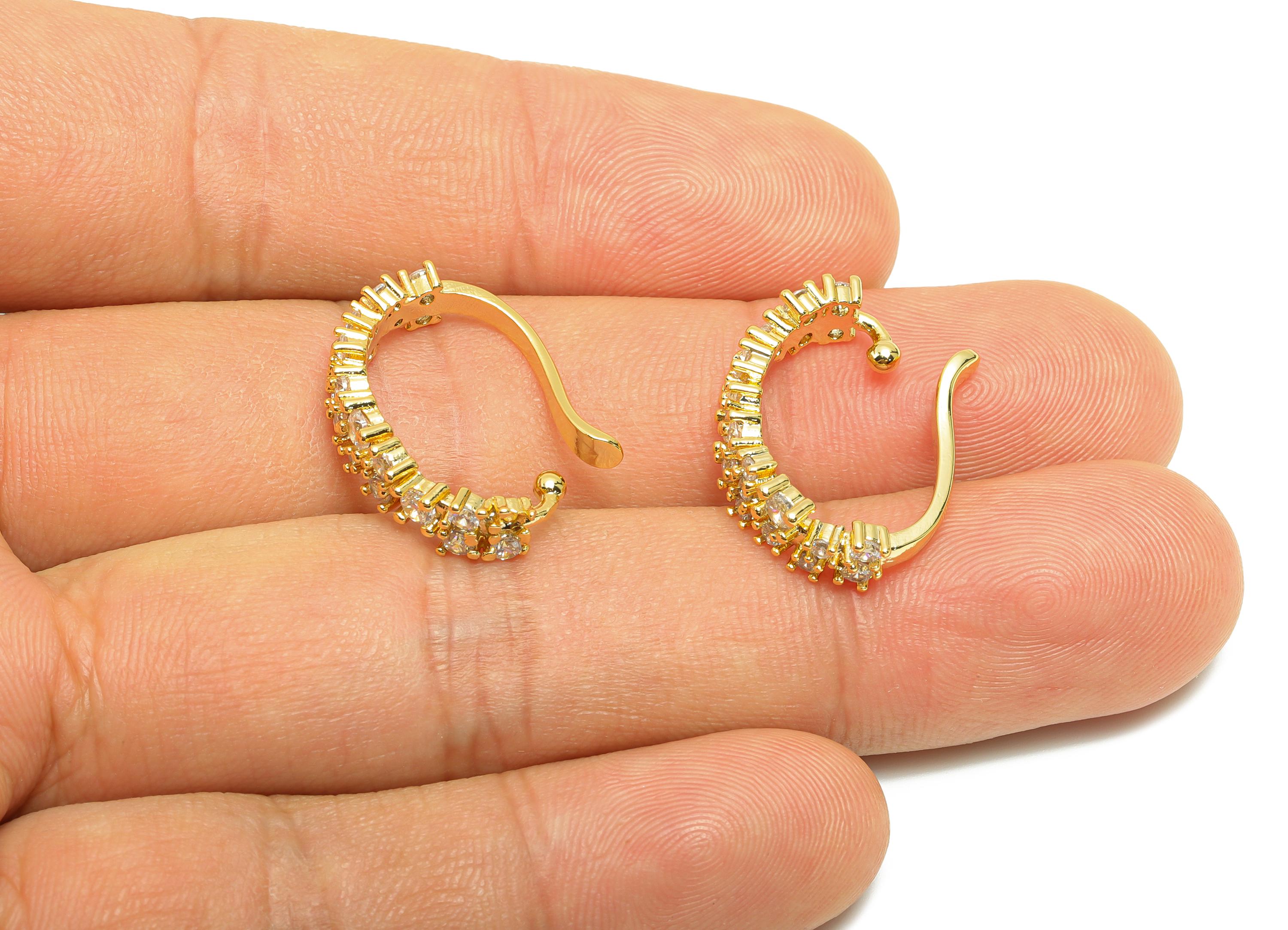 Brass Open Zircon Earring Cuff - Gold Baguette-Cut Crystals Earring - Adjustable Cuff Ear - 18K Real Gold Plating - 22x15.6x5.8mm- RGP8879 - DOMEDBAZAAR