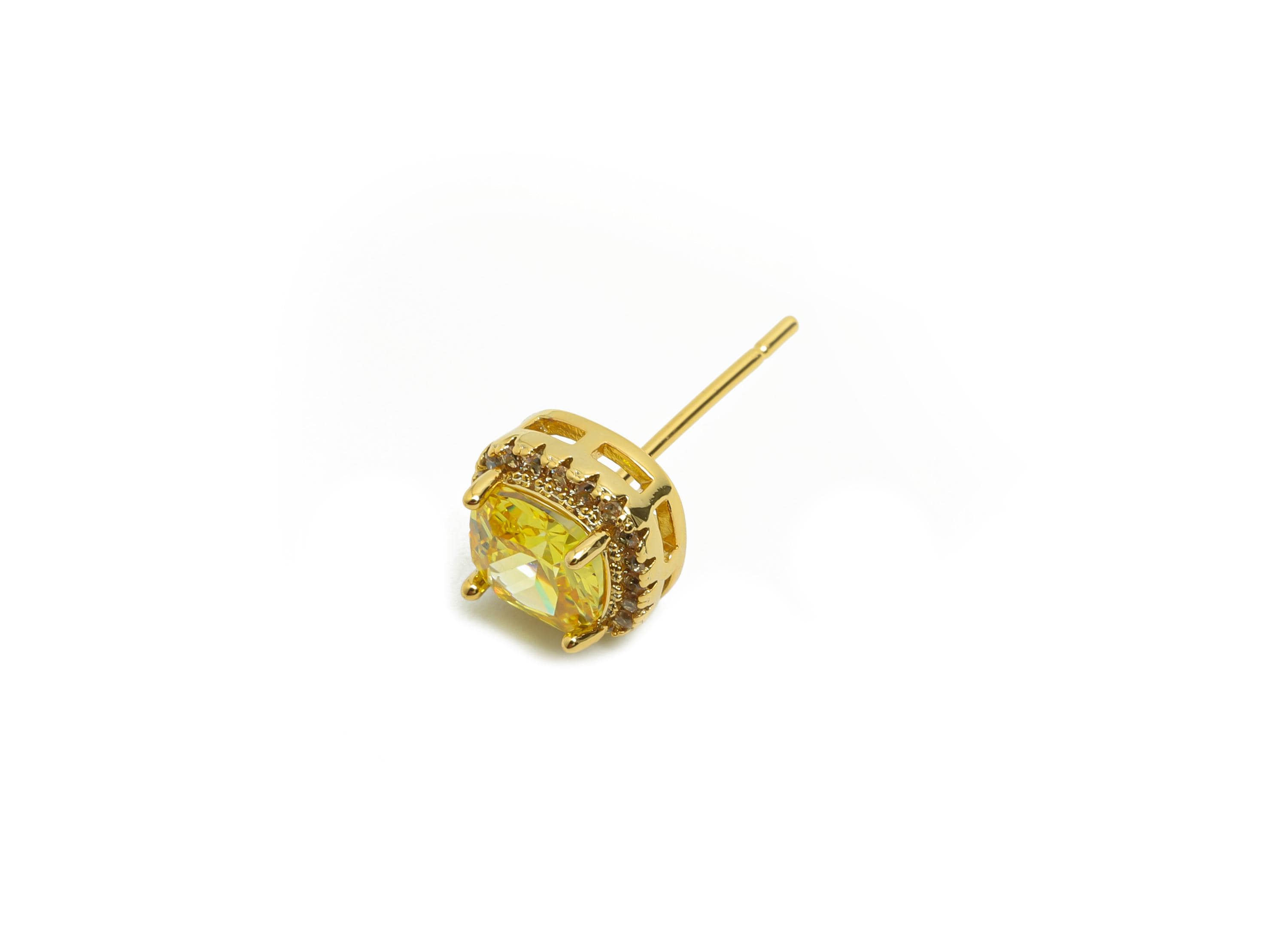 Brass Square Earring Post - Brass Zircon Earring Stud -  Golden CZ Earring Stud - Gold Jewelry - 18K Real Gold Plating - 17x8x5mm - RGP8398P - DOMEDBAZAAR