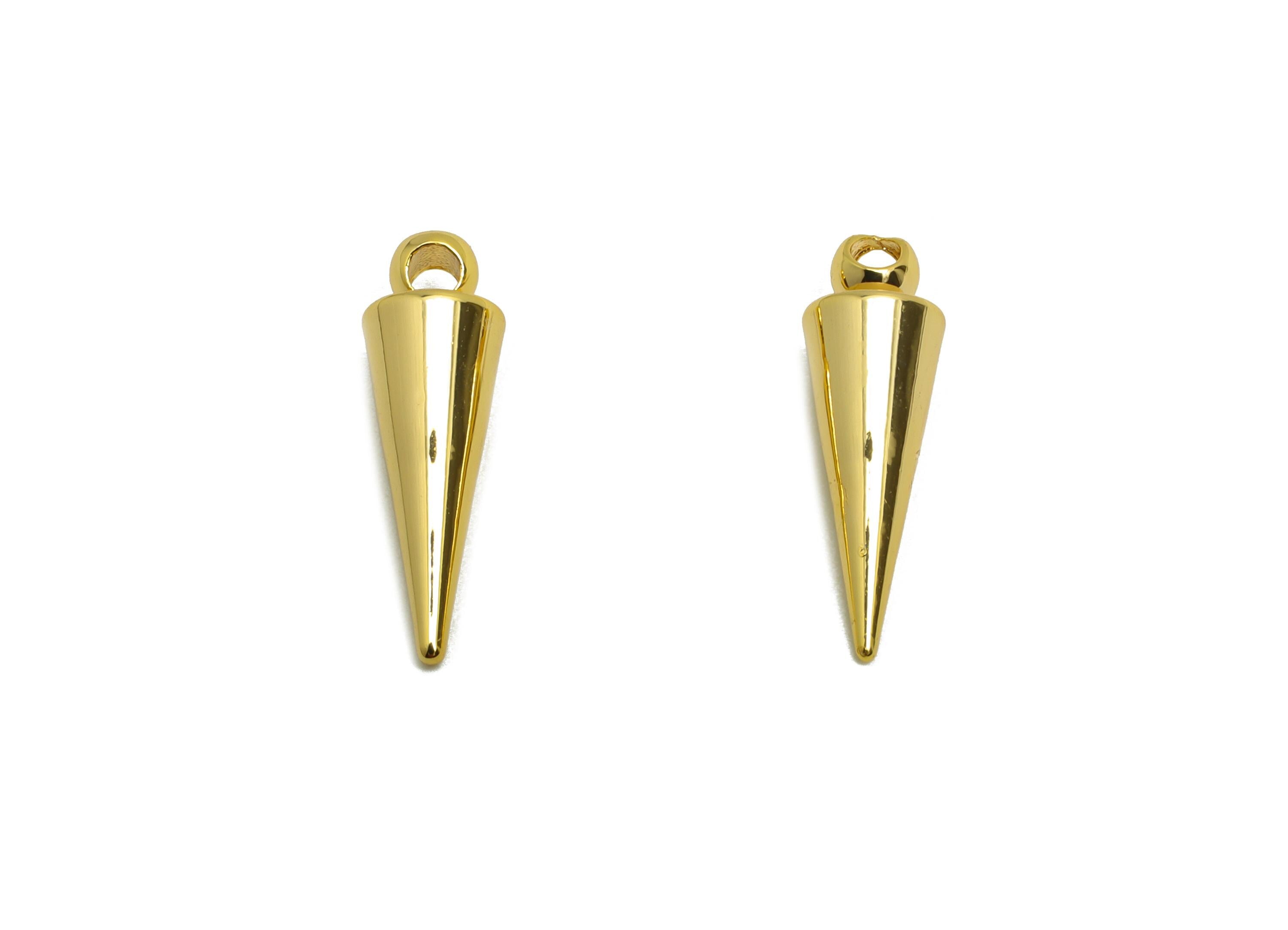 Brass Cone Earring Charm- Brass Elegant Gold Earring Charm - Geometry Pendant with Loop - 18K Real Gold Plating - 16x5x5mm - RGP10142 - DOMEDBAZAAR