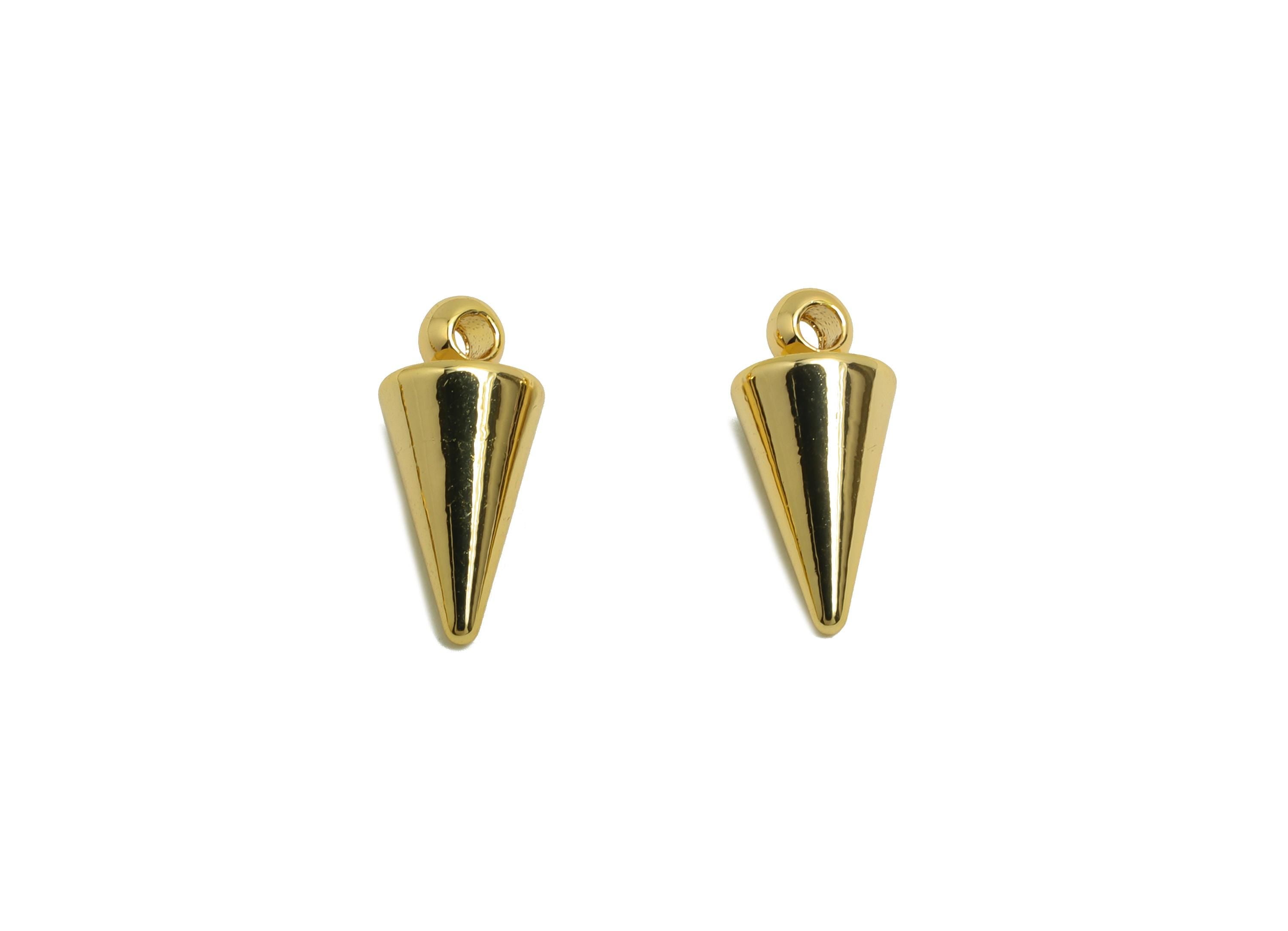 Gold Cone Pendant - Brass Pointed Earring Charm -Elegant Cone Bead - Minimalist Cone Pendant - 18K Real Gold Plating - 16x5x5mm - RGP10143 - DOMEDBAZAAR