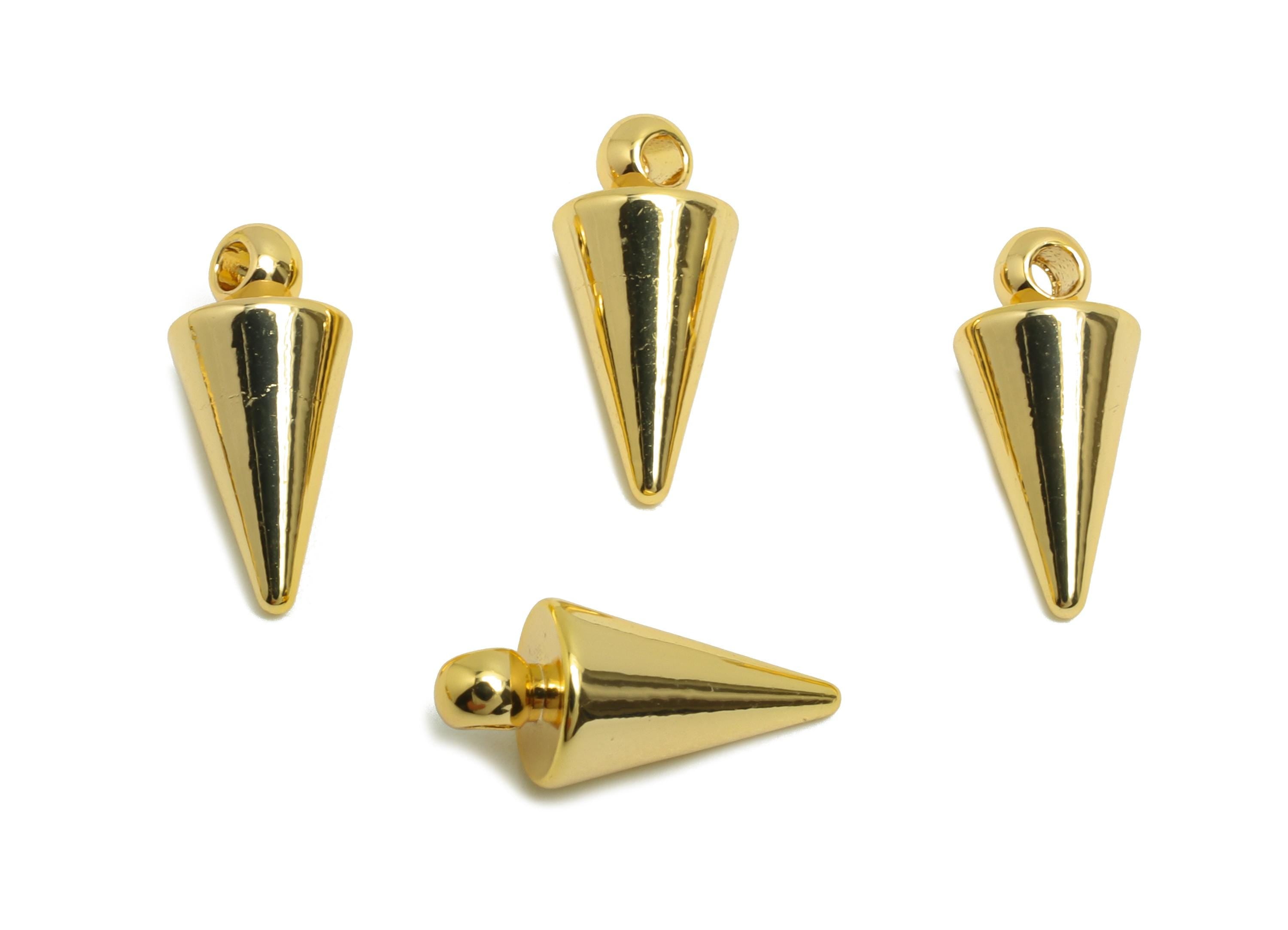 Gold Cone Pendant - Brass Pointed Earring Charm -Elegant Cone Bead - Minimalist Cone Pendant - 18K Real Gold Plating - 16x5x5mm - RGP10143 - DOMEDBAZAAR