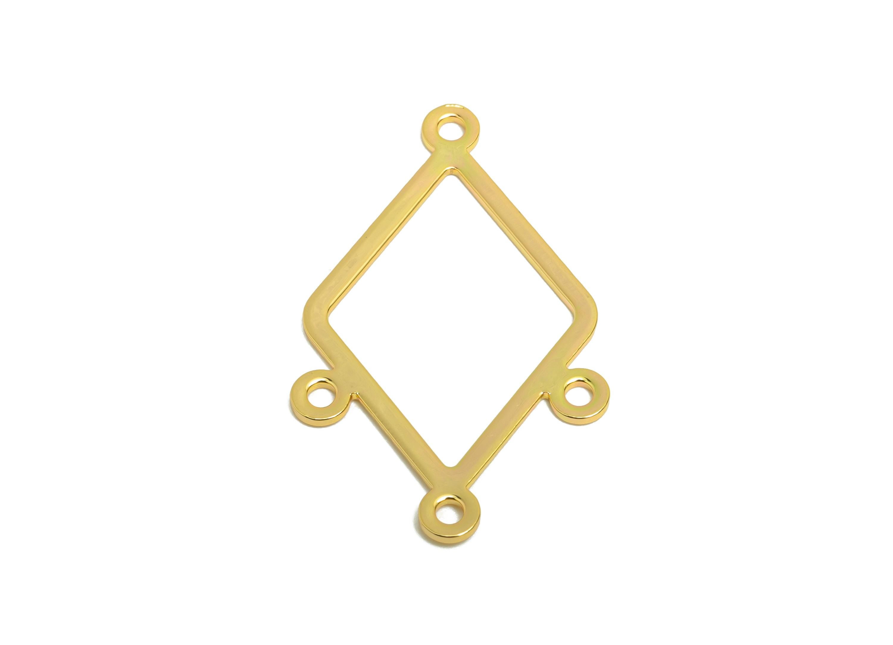 Brass Diamond Connector - Brass DIY Jewelry Component - Gold Connector Charm with Four Loops - 18K Real Gold Plating - 34x21x0.8mm -RGP10213 - DOMEDBAZAAR