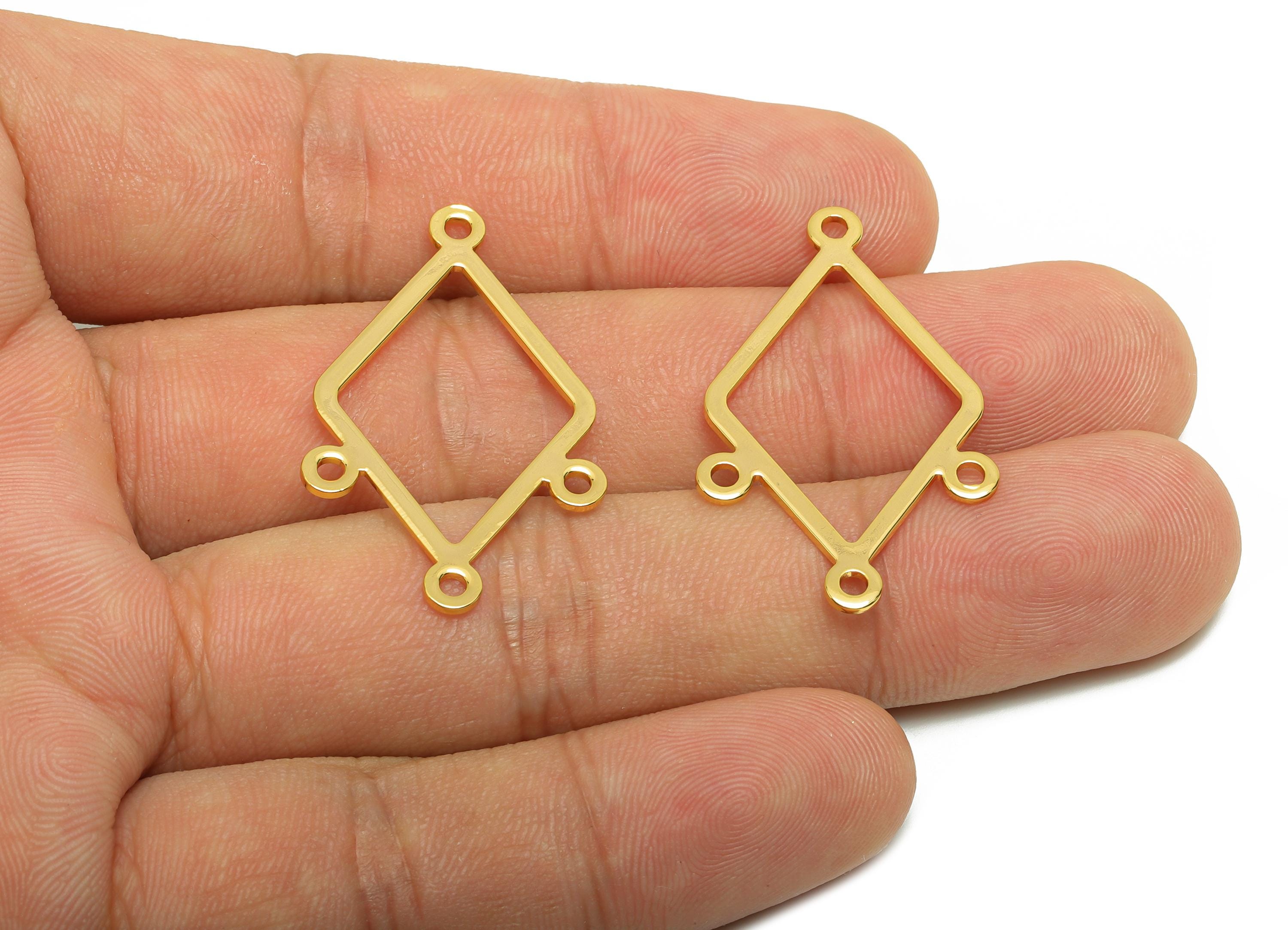 Brass Diamond Connector - Brass DIY Jewelry Component - Gold Connector Charm with Four Loops - 18K Real Gold Plating - 34x21x0.8mm -RGP10213 - DOMEDBAZAAR