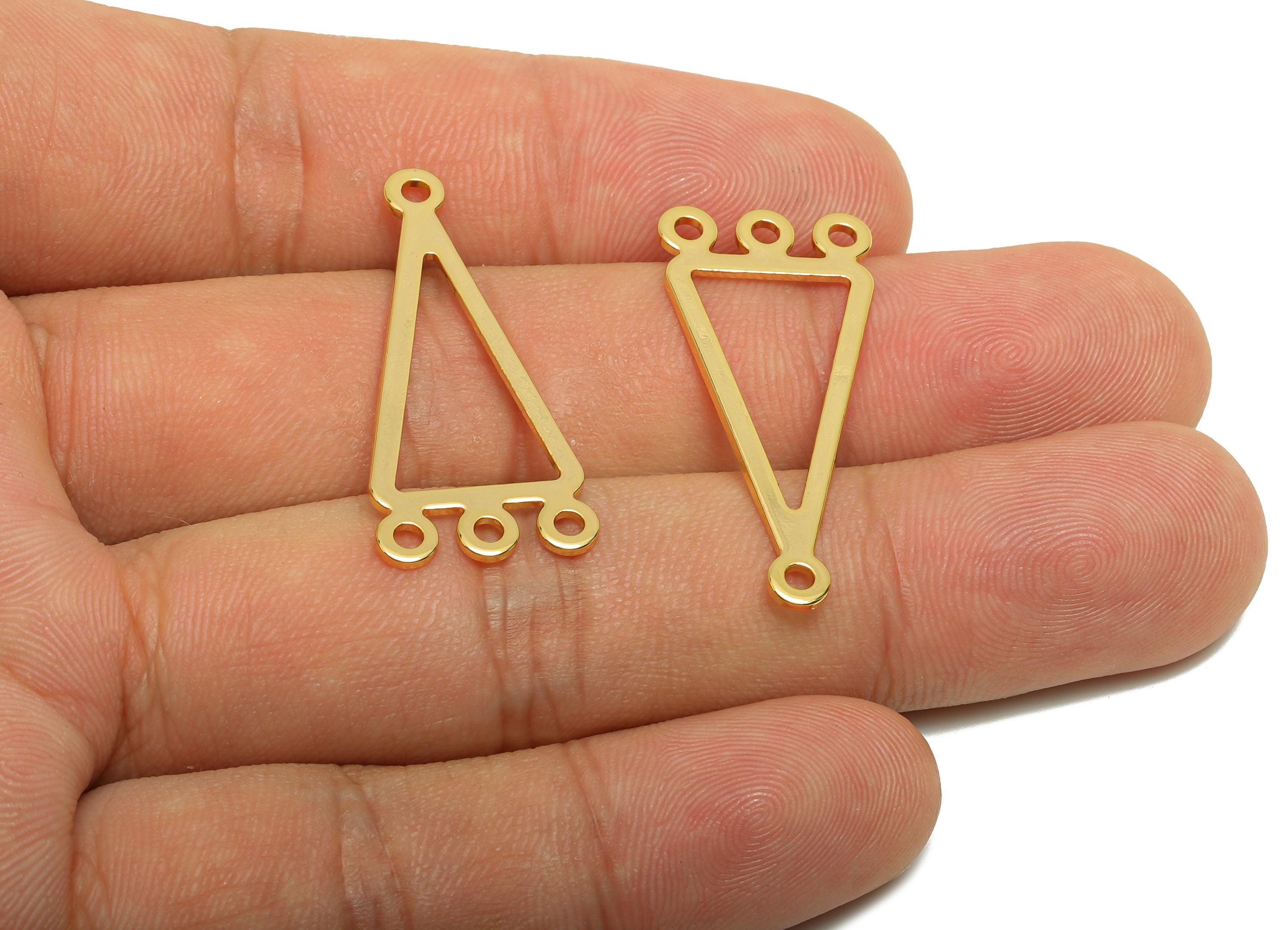 Triangular Connector Charm - Brass Modern Jewelry Finding - Gold Connector Charm with Four Loop - 18K Real Gold Plated - 32x14x1mm -RGP10212 - DOMEDBAZAAR