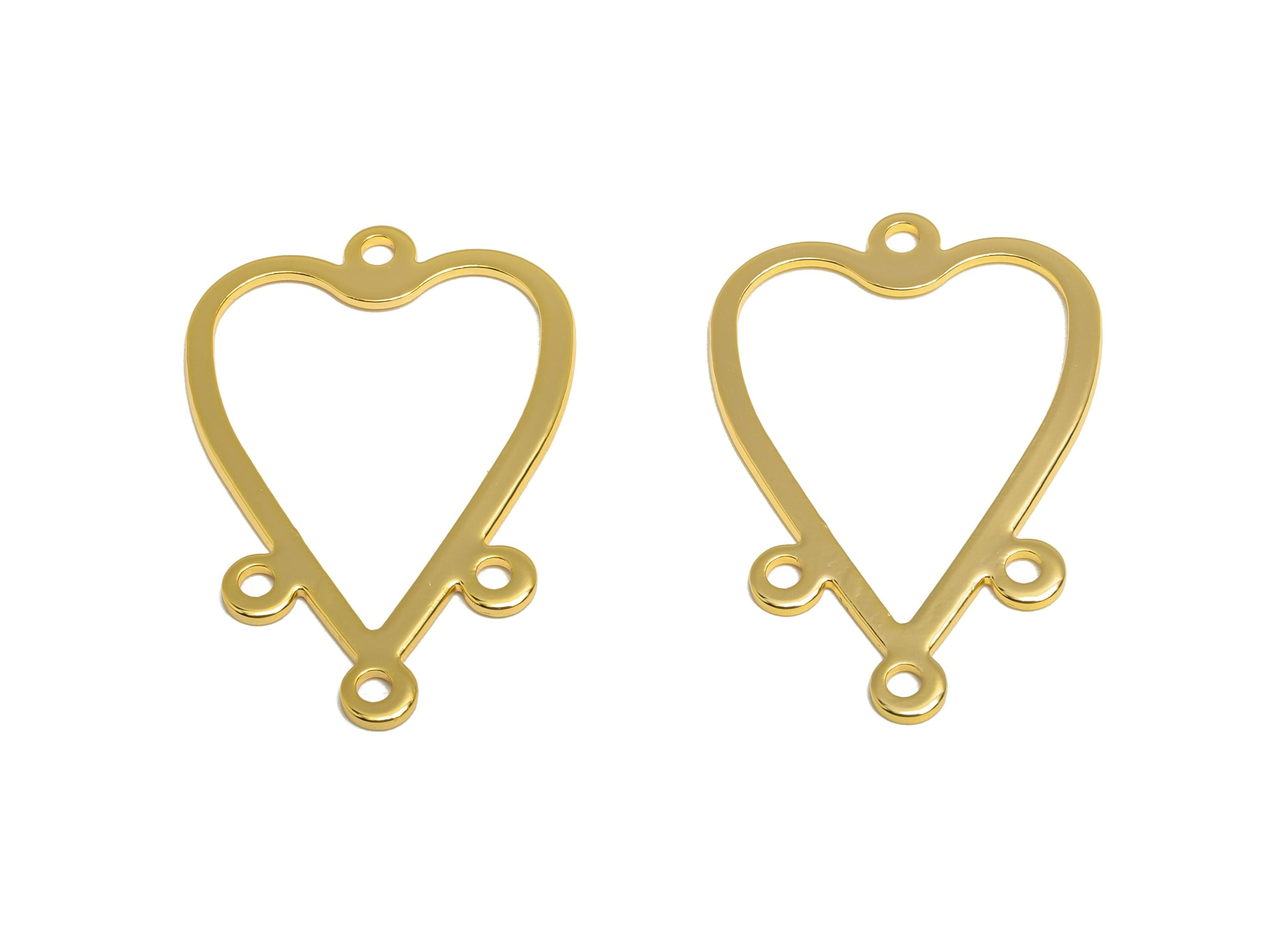 Heart Connector Charm - Brass Chandelier Jewelry - Gold Connector Charm with Four Loop - 18K Real Gold Plating - 32x21.5x0.8mm - RGP10214 - DOMEDBAZAAR