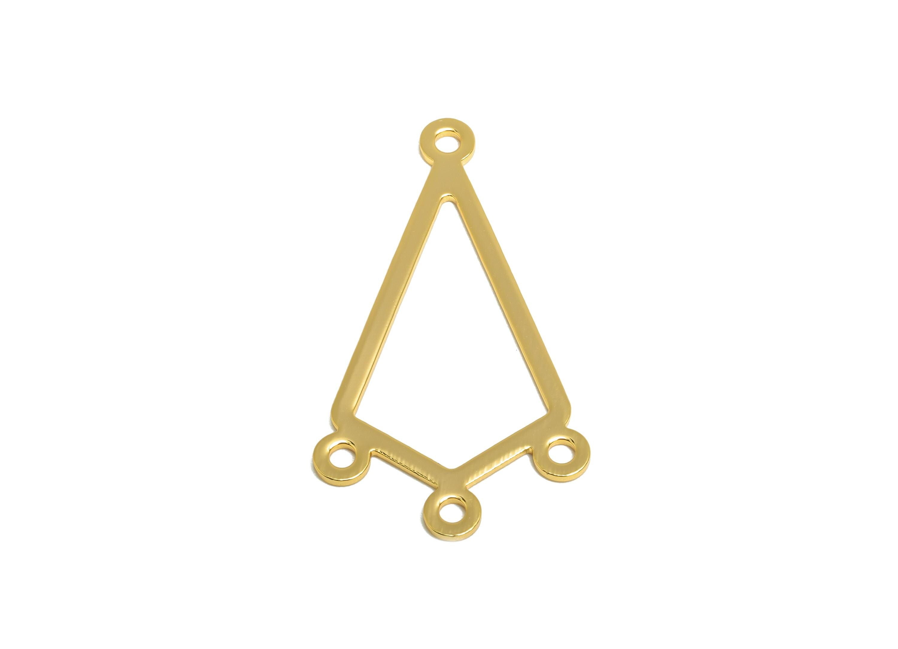 Brass Triangle Connector - Brass Chandelier Jewelry Finding - Connector with Four Loop - 18K Real Gold Plating - 35x19x0.8mm - RGP10211 - DOMEDBAZAAR