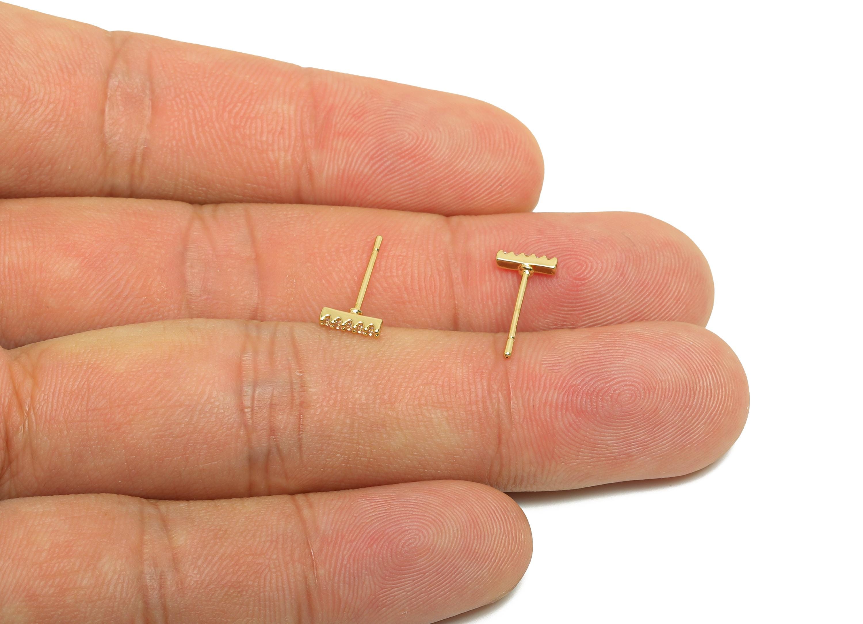 Brass CZ Earring Post - Brass Zircon Earring Stud - Geometry CZ Earring Stud - Gold Jewelry - 18K Real Gold Plating - 14.5x6.4x1mm - RGP8401 - DOMEDBAZAAR
