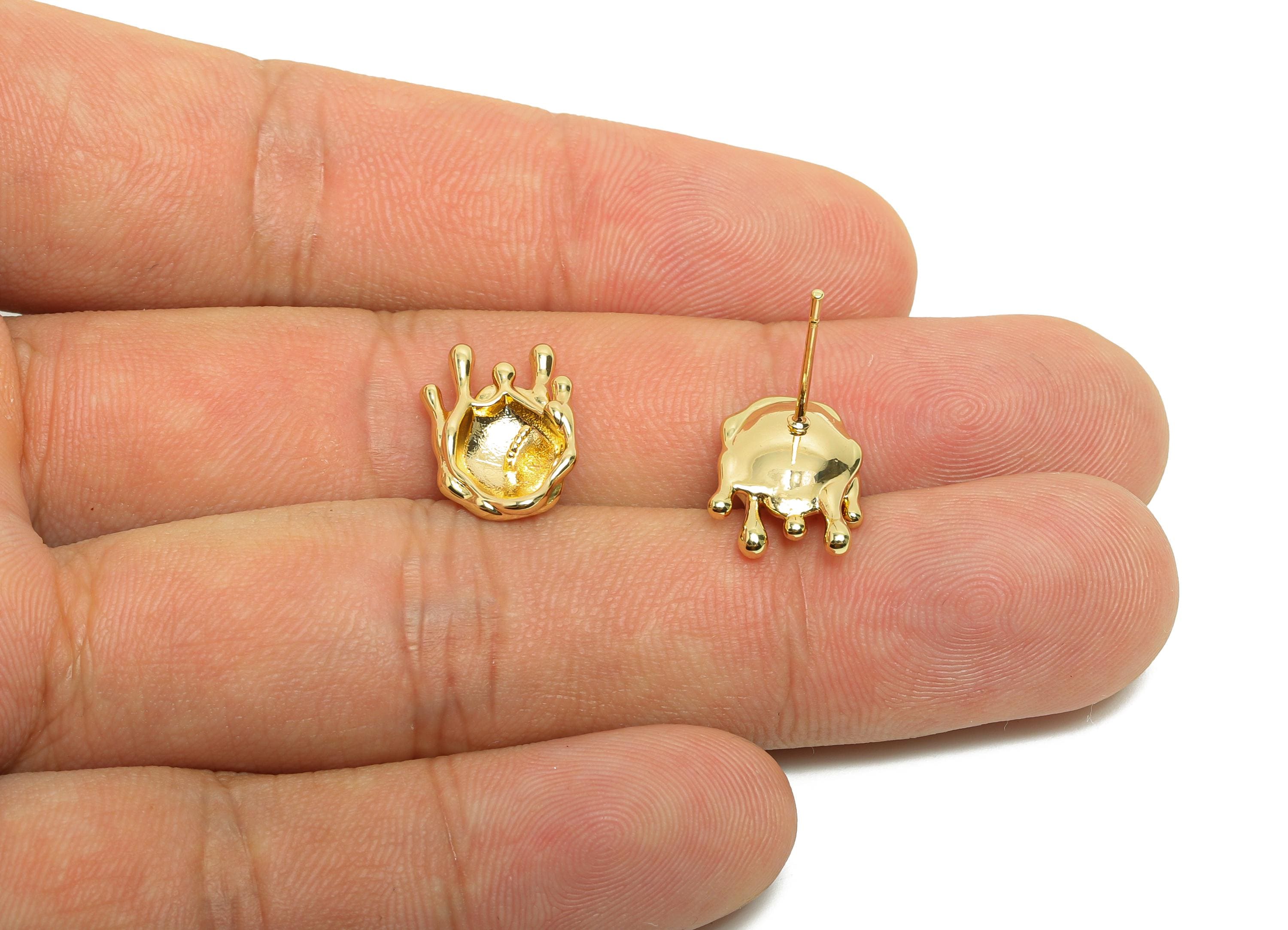 Brass Melt Earring Post - Brass Earring Stud For Pearl - Earring Pearl Setting - Gold Jewelry - 18K Real Gold Plating - 15.4x9x3mm - RGP8403 - DOMEDBAZAAR