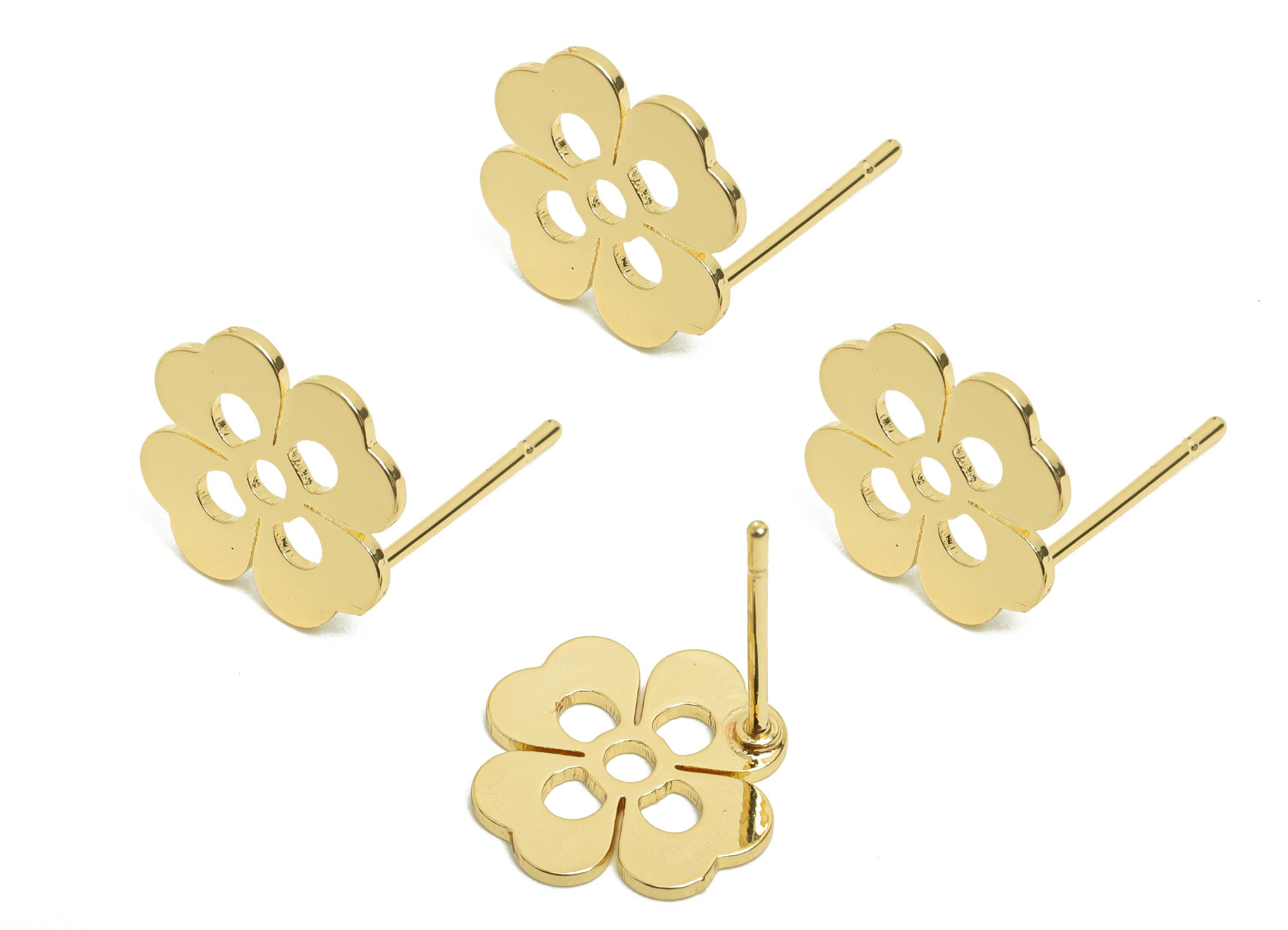 Brass Flower Earring Post - Brass Heart Earring Stud - Botanical Earring Post - Gold Jewelry - 18K Real Gold Plating - 13x11x0.7mm - RGP8411 - DOMEDBAZAAR