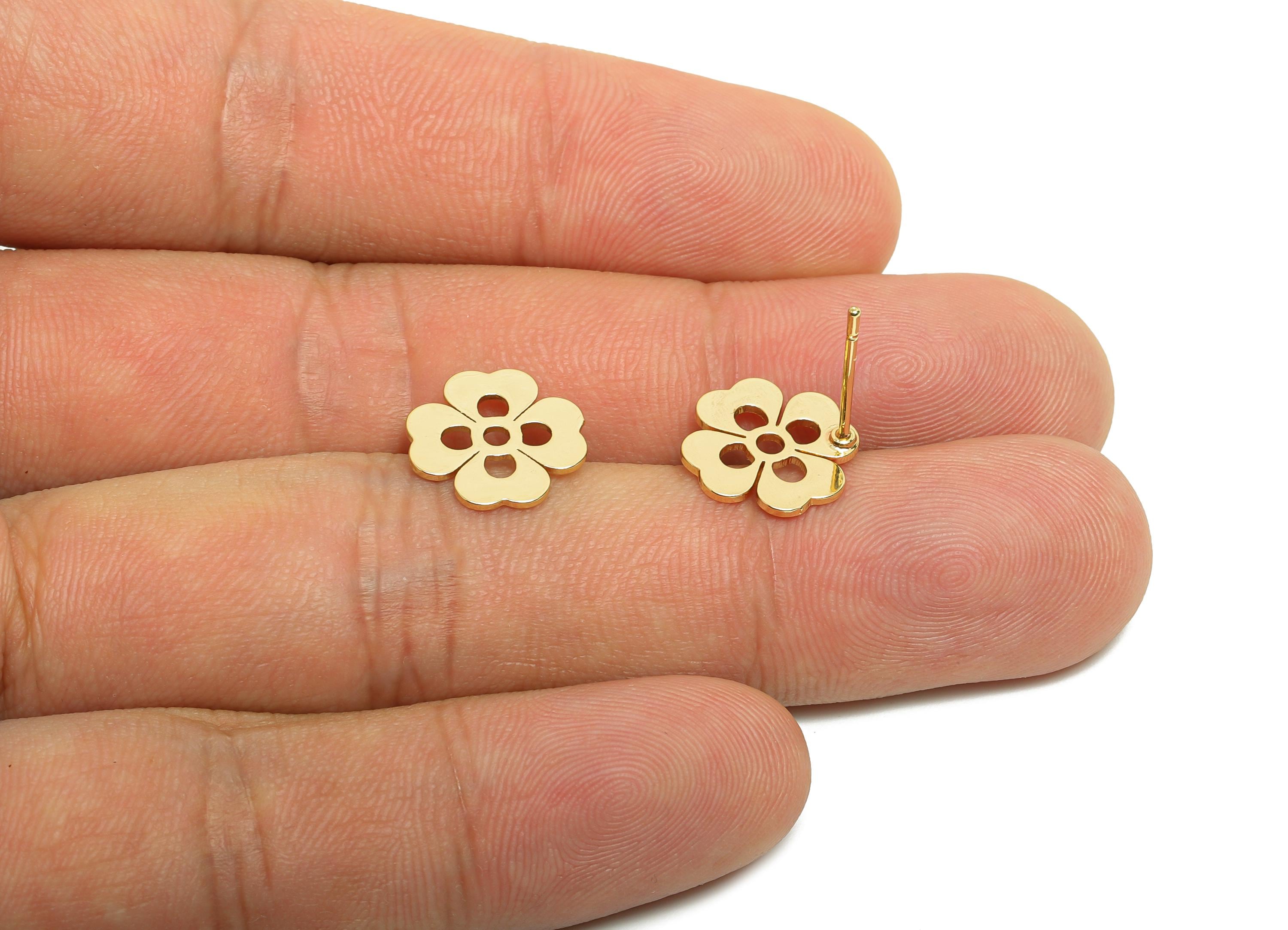 Brass Flower Earring Post - Brass Heart Earring Stud - Botanical Earring Post - Gold Jewelry - 18K Real Gold Plating - 13x11x0.7mm - RGP8411 - DOMEDBAZAAR
