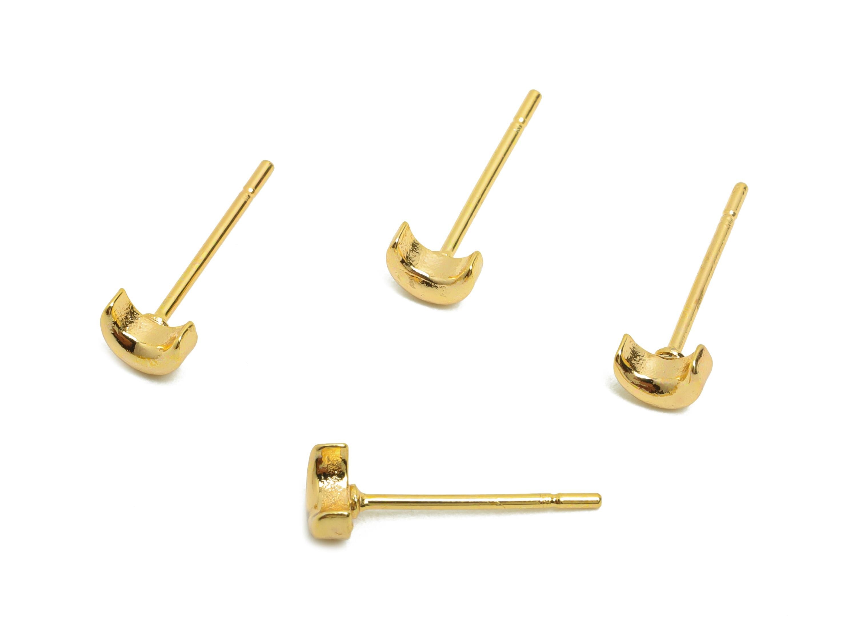 Brass Crescent Earring Post - Brass Moon Earring Stud - Mini Earring Post - Gold Jewelry - 18K Real Gold Plating - 14x4.5x2.5mm - RGP8405 - DOMEDBAZAAR