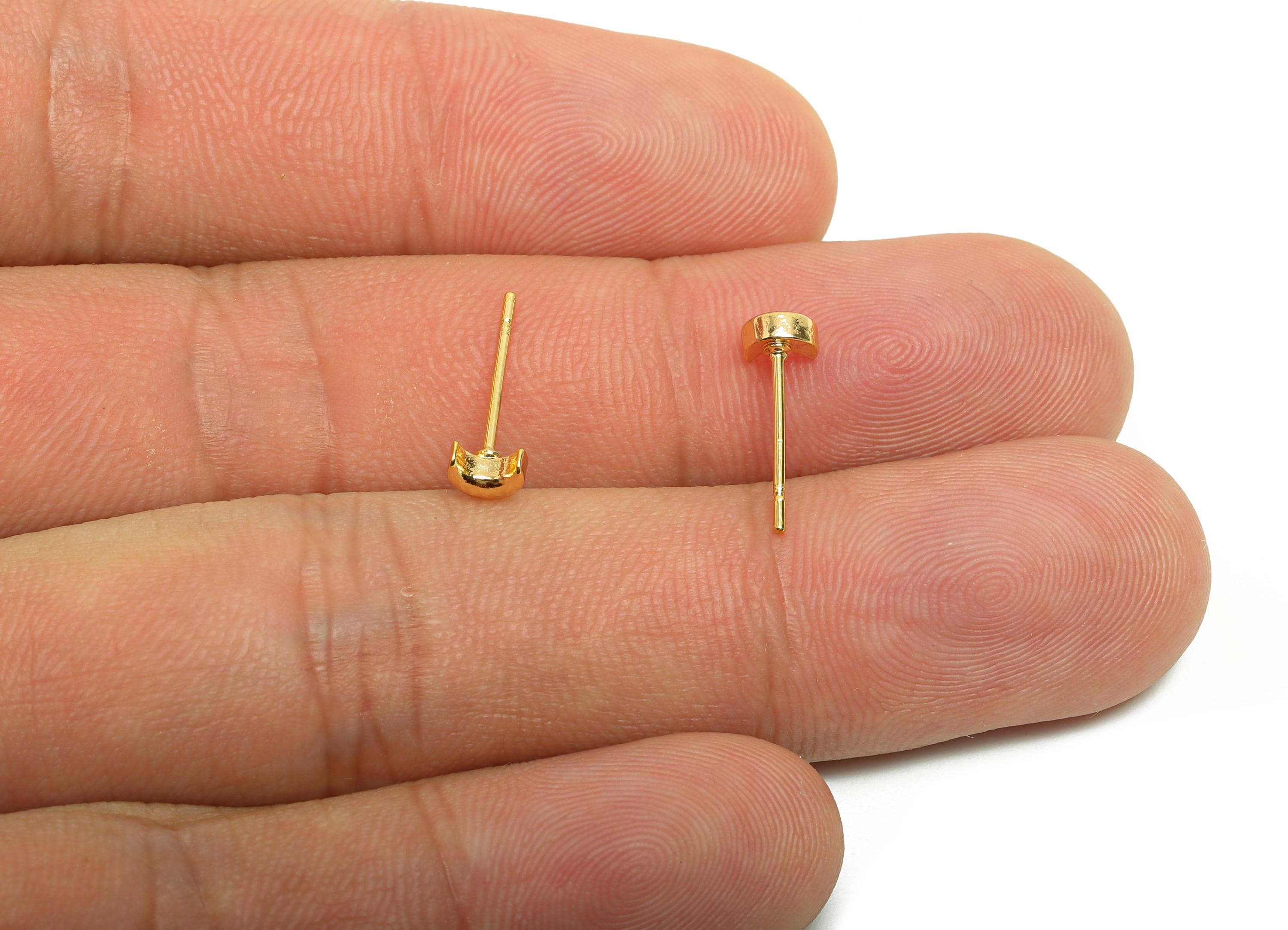 Brass Crescent Earring Post - Brass Moon Earring Stud - Mini Earring Post - Gold Jewelry - 18K Real Gold Plating - 14x4.5x2.5mm - RGP8405 - DOMEDBAZAAR