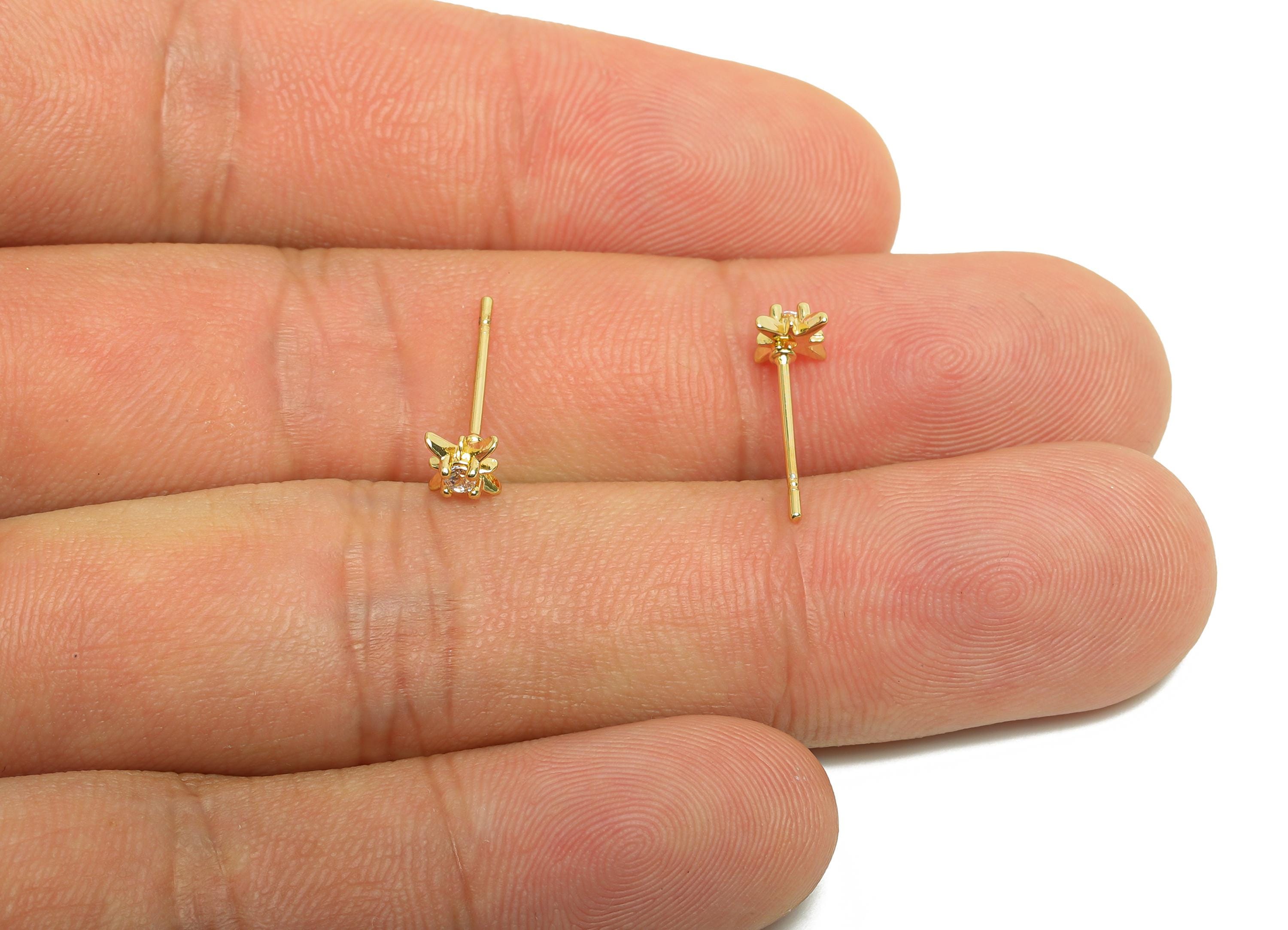 Brass CZ Earring Post - Brass North Star Zircon Earring Stud - Zircon Earring Stud - Gold Jewelry - 18K Real Gold Plating - 14x5x3mm-RGP8408 - DOMEDBAZAAR