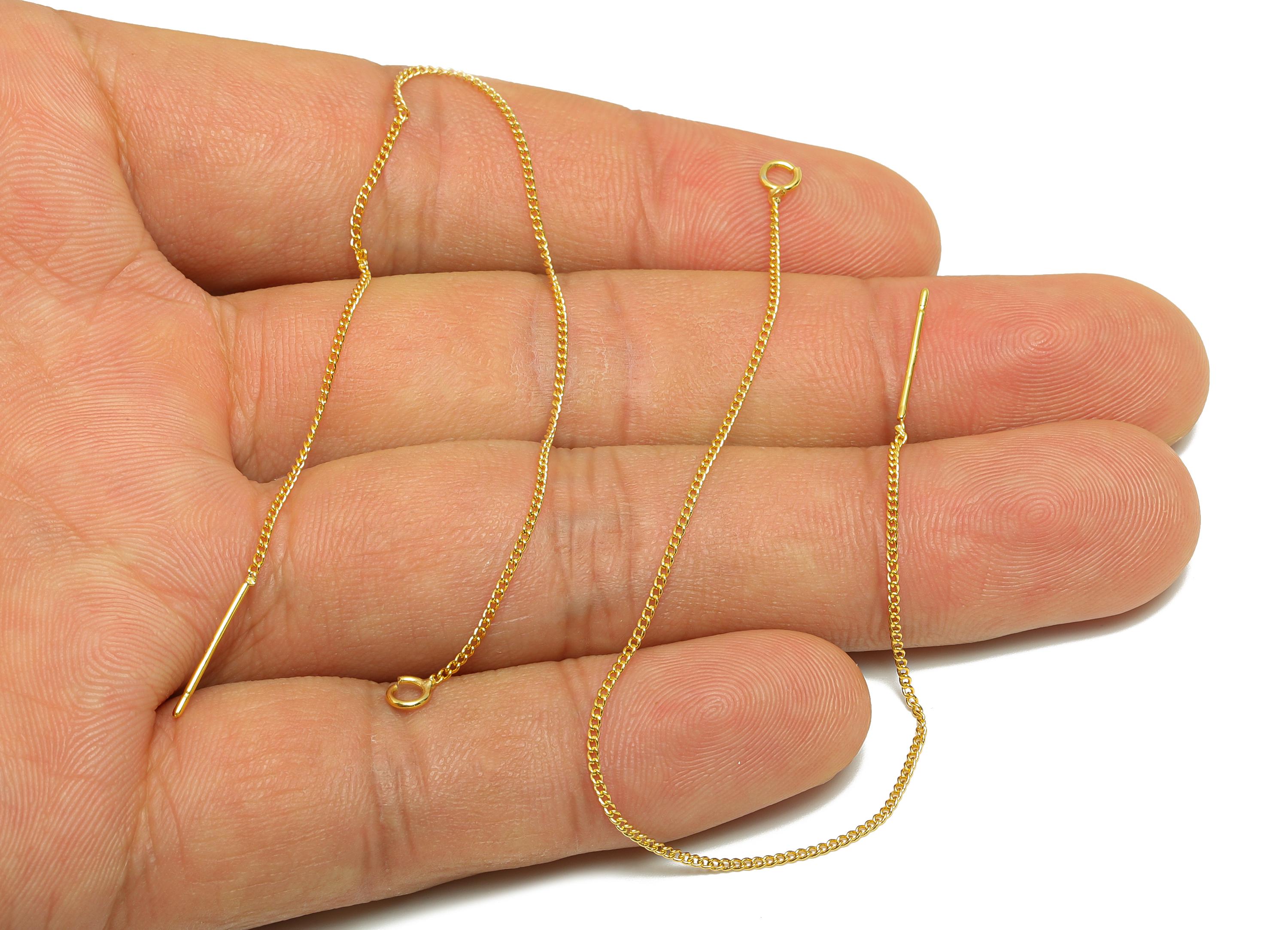 Brass Ear Threader Chain with Loop - 14.5cm Tassel Chain Jewelry Earline - Gold Daily Wear Earring - 18K Real Gold Plating -145x1mm -RGP8894 - DOMEDBAZAAR