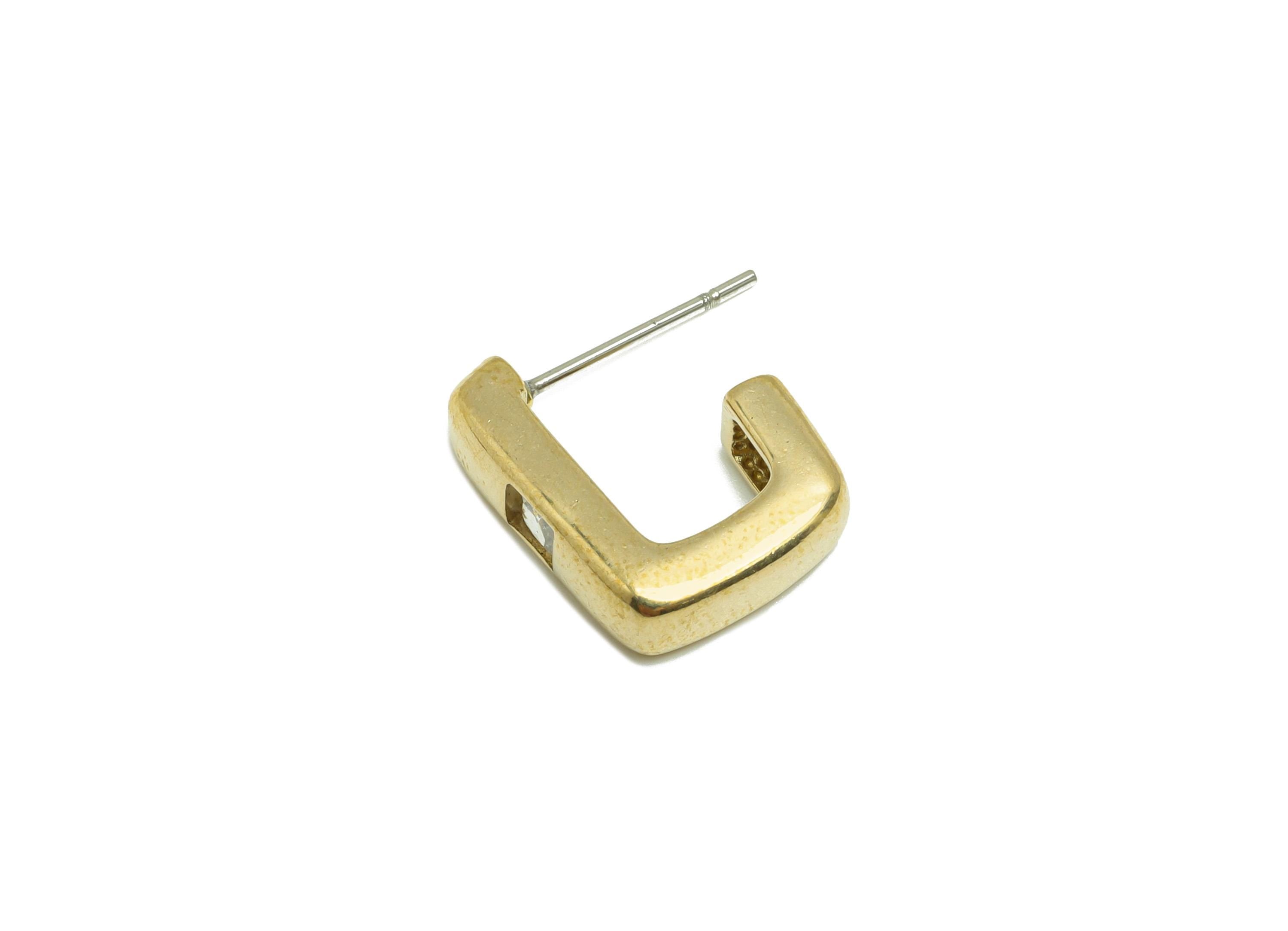 Brass Hoop Earring Stud - Raw Brass Zircon Square Hoop Post - Brass Geometric Chunky Earring - Fashion Earring - 14x12x4mm - PP10950 - DOMEDBAZAAR
