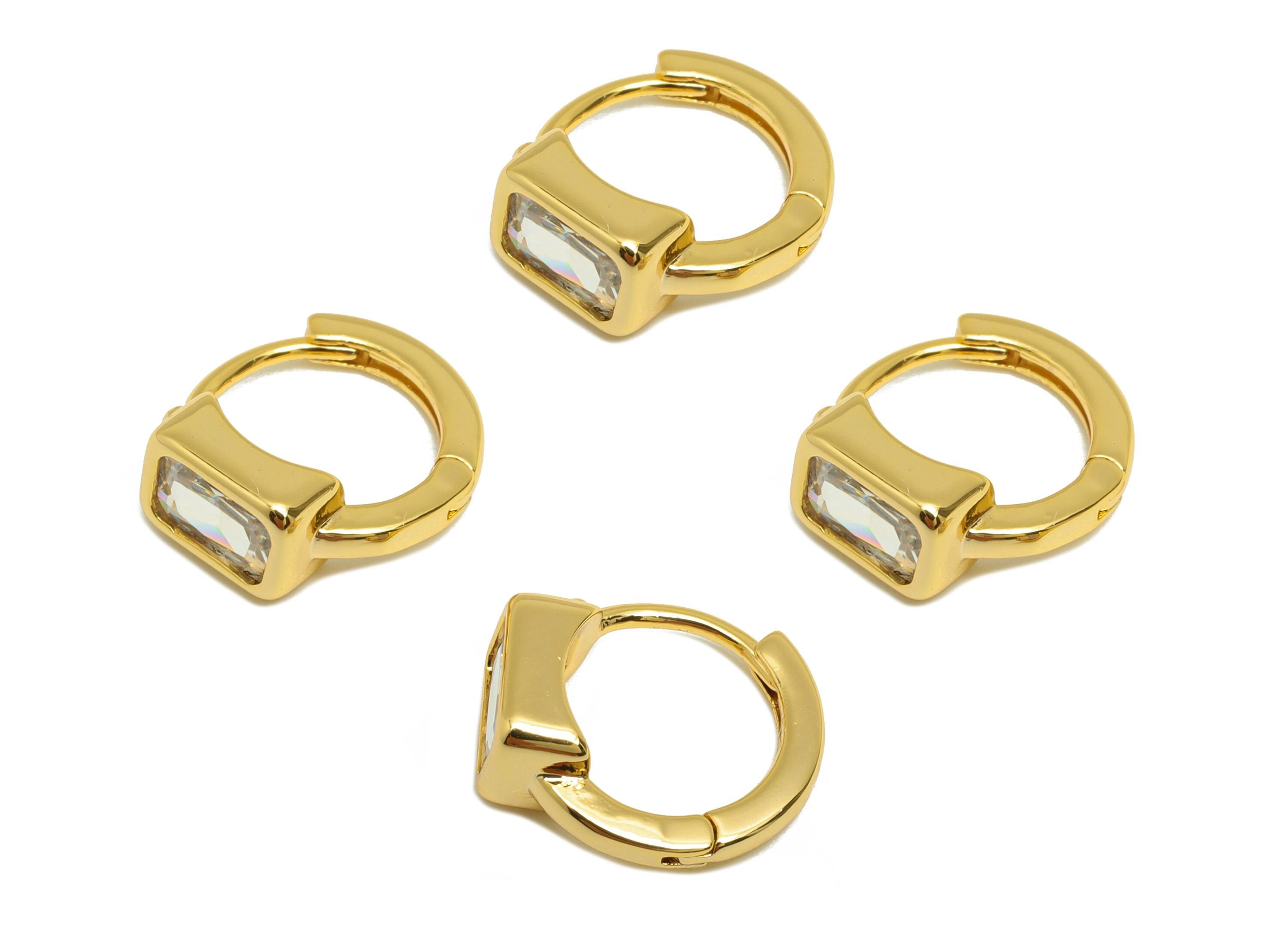 Brass CZ Hoop Earring - Brass Cubic Zircon Huggie Earring  - Brass Gold Huggie Hoop Earring - 18k Real Gold Plating - 12x11x5mm - RGP10246 - DOMEDBAZAAR