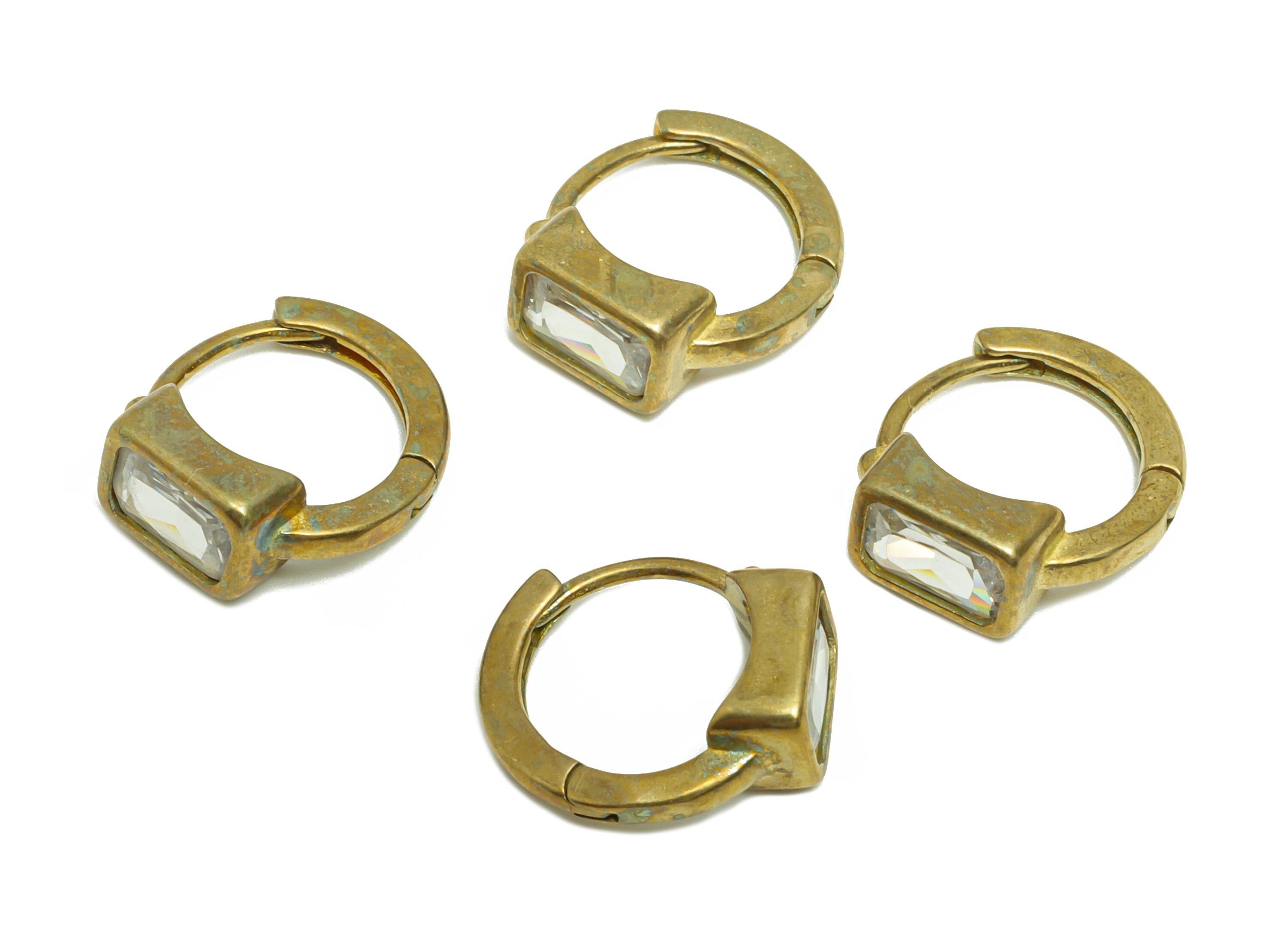 Brass CZ Hoop Earring - Raw Brass Cubic Zircon Huggie Earring  - Brass Elegant Hoop Earring - Exquisite Girl Earring - 12x11x5mm - PP10952 - DOMEDBAZAAR